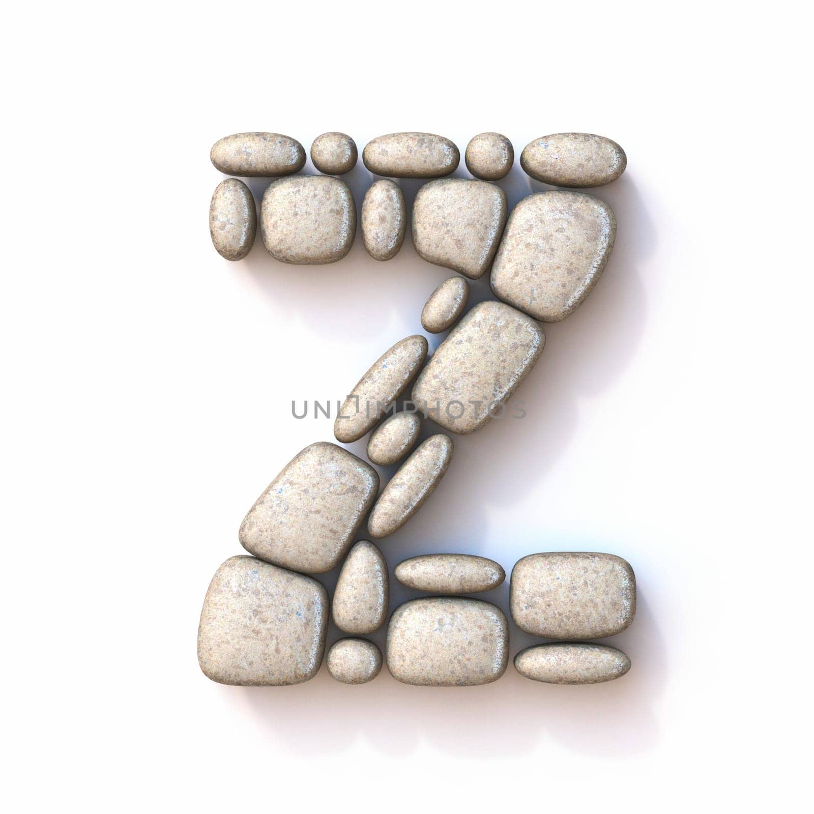 Pebble font Letter Z 3D rendering illustration isolated on white background