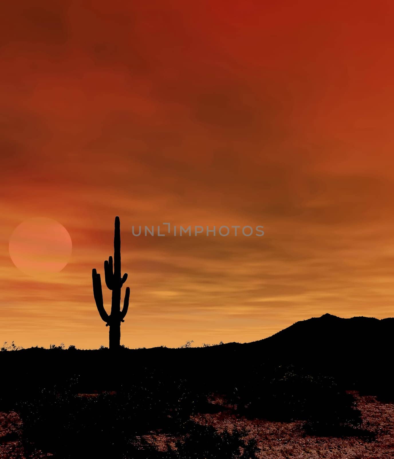 Sunset Sonora desert mountains in central Arizona USA
