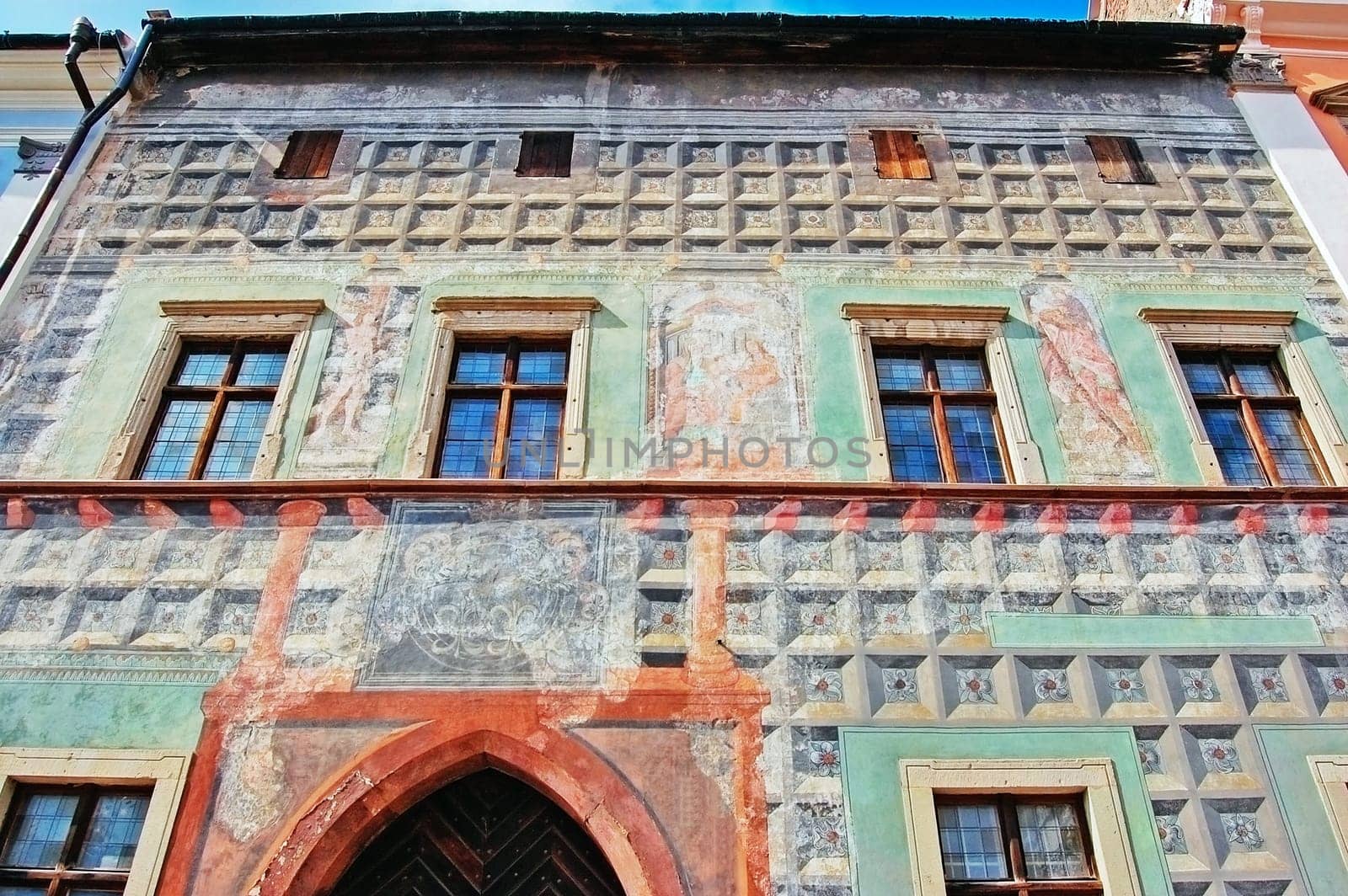 Medieval house with wall painting in Levoca, Slovakia
