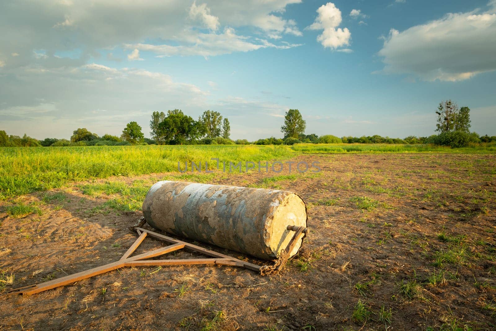 Old roller for soil compaction in the field, Nowiny, Lubelskie, Poland