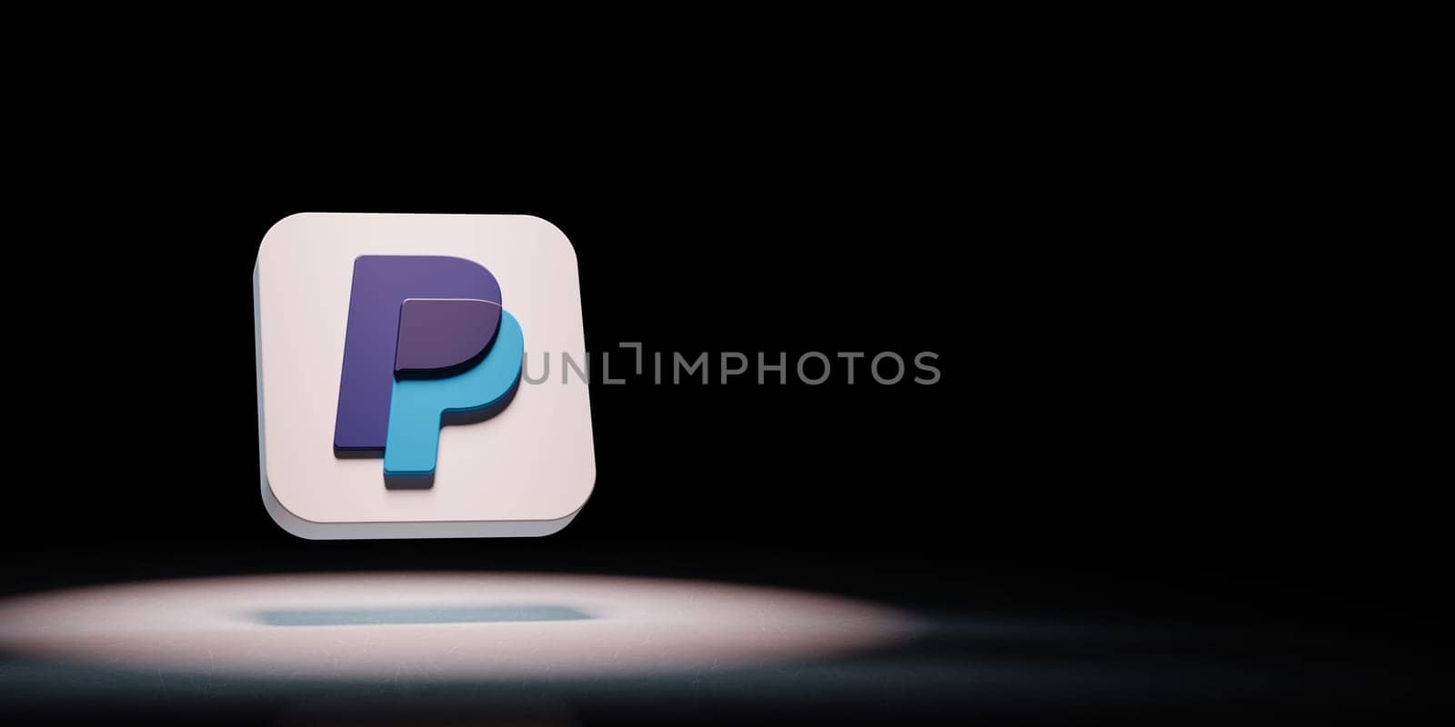 Paypal Logo Icon 3D Symbol Shape Spotlighted on Black Background with Copy Space 3D Illustration