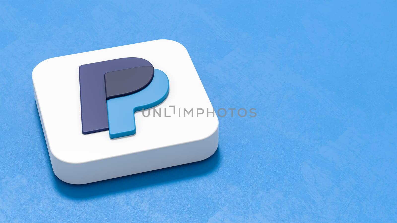 Paypal Logo Icon 3D Symbol Shape on Plastered Blue Background with Copy space 3D Illustration