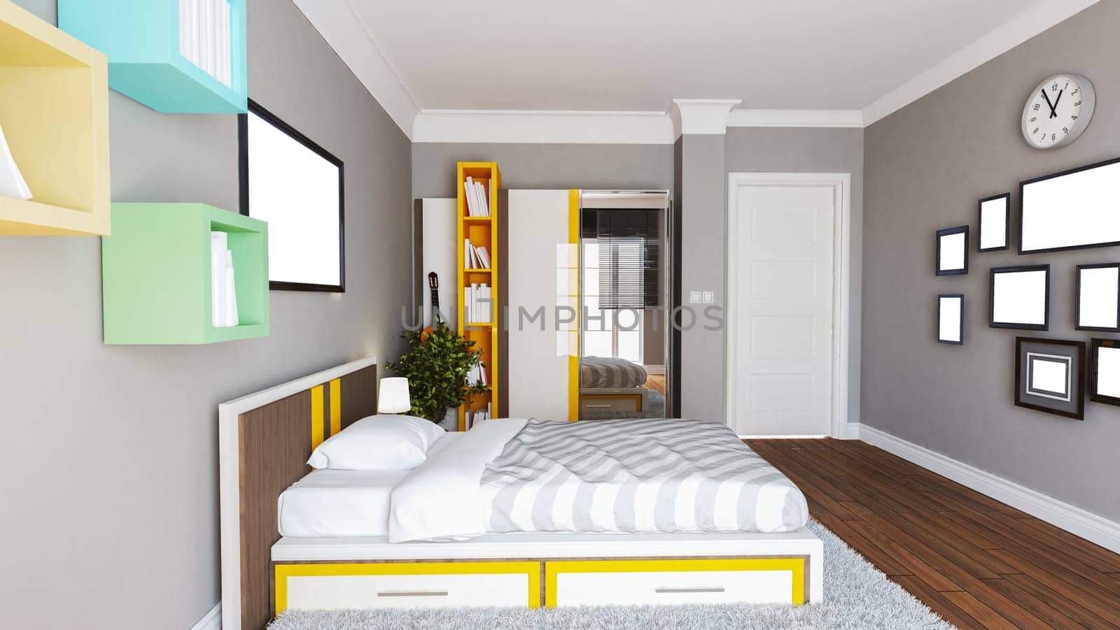 teen young bedroom concept interior design idea 3d rendering