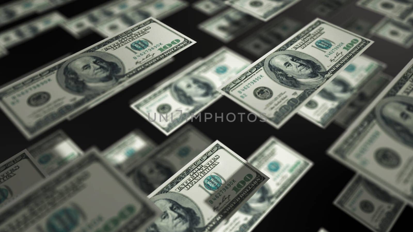 American currency dollar banknotes flying regularly in the air financial economy background concept 3D rendering