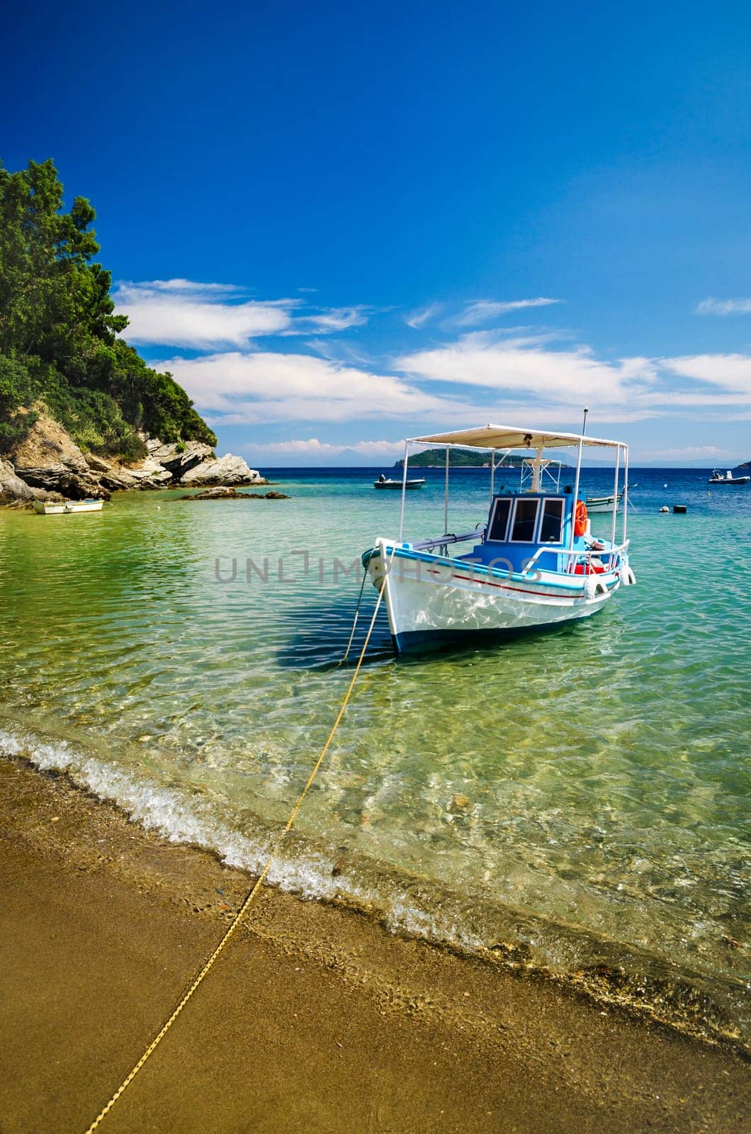 Colorful boat in Skiathos island, Greece