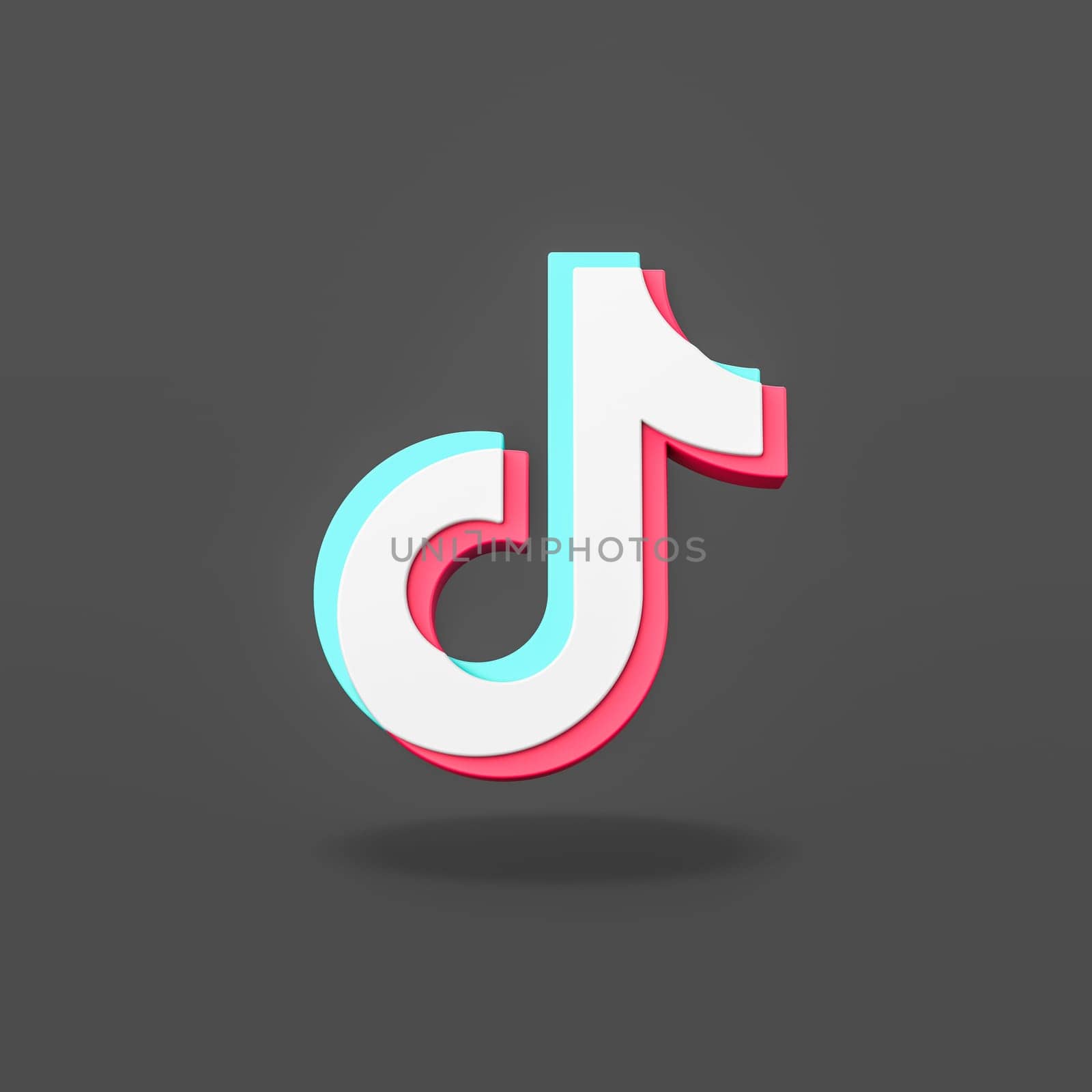 Tiktok Logo 3D Shape Isolated on Flat Black Background with Shadow 3D Illustration