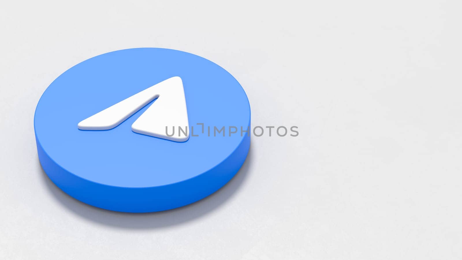 Telegram Logo 3D Symbol Shape on Plastered Light Grey Background with Copy space 3D Illustration