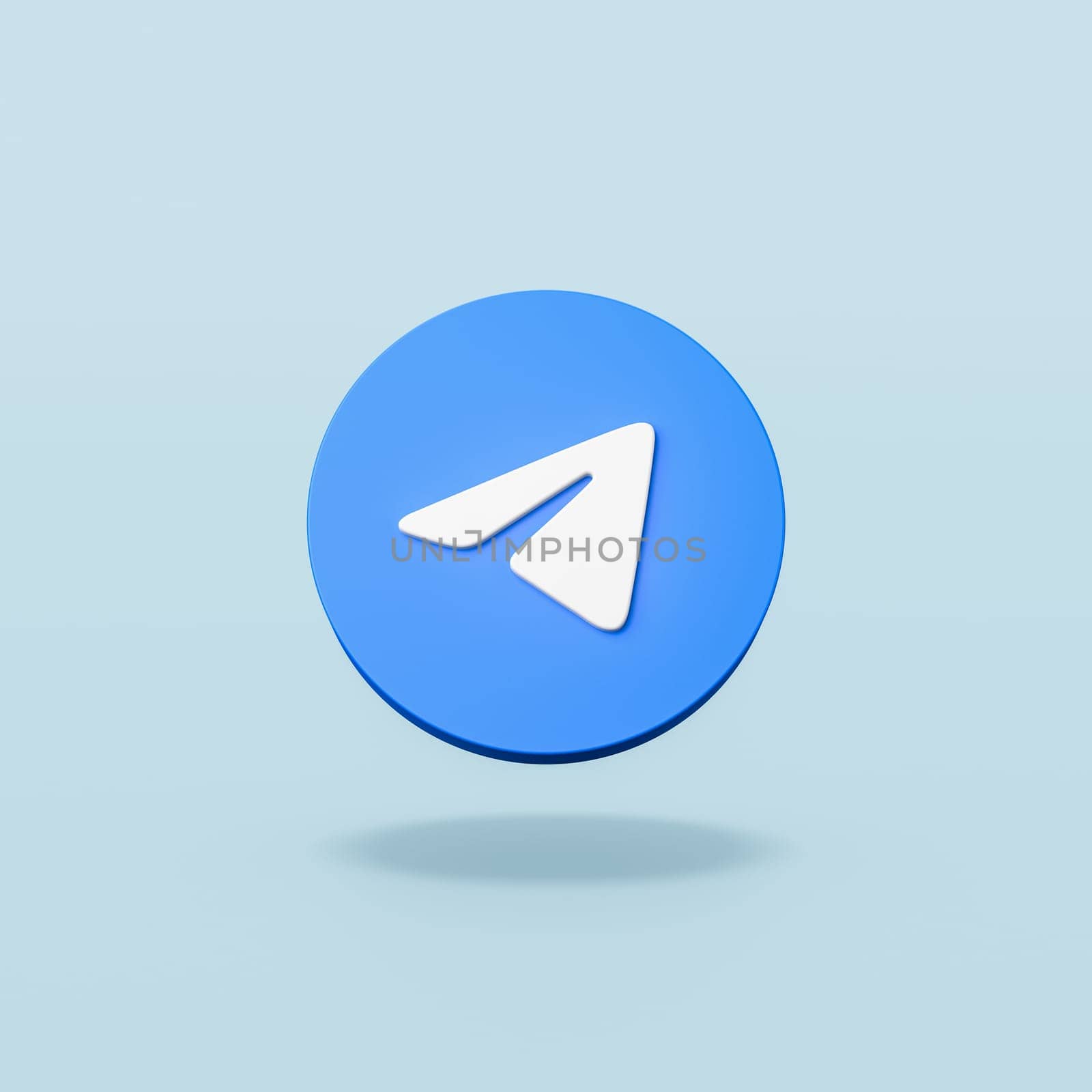 Telegram Logo 3D Shape Isolated on Flat Blue Background with Shadow 3D Illustration