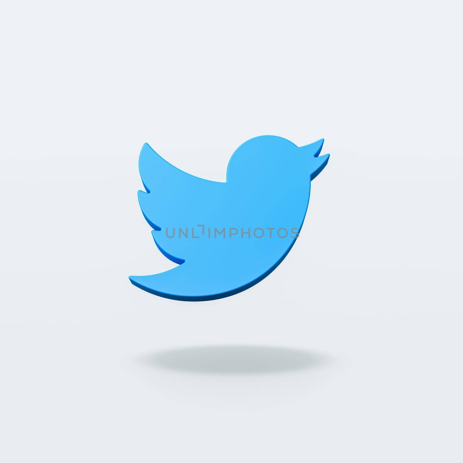 Twitter Logo 3D Shape Isolated on Flat Blue Background with Shadow 3D Illustration