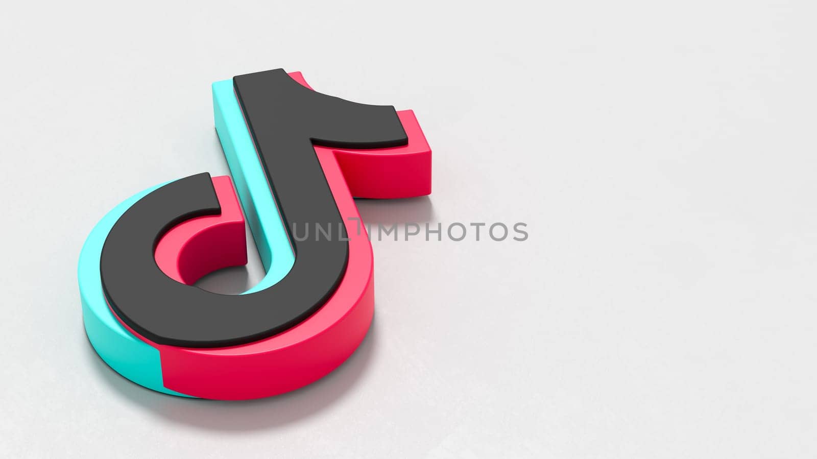 Tik Tok Logo 3D Symbol Shape on Plastered Light Grey Background with Copy space 3D Illustration