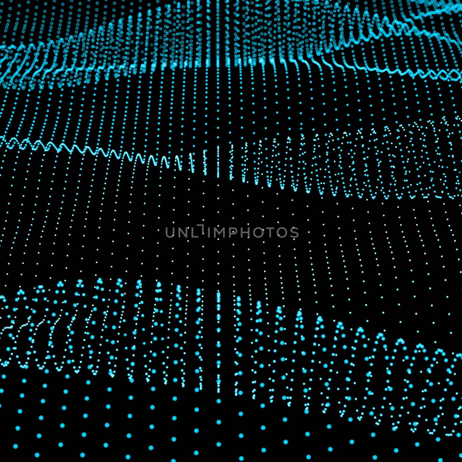 Abstract bokeh dots waves. Blue on black.