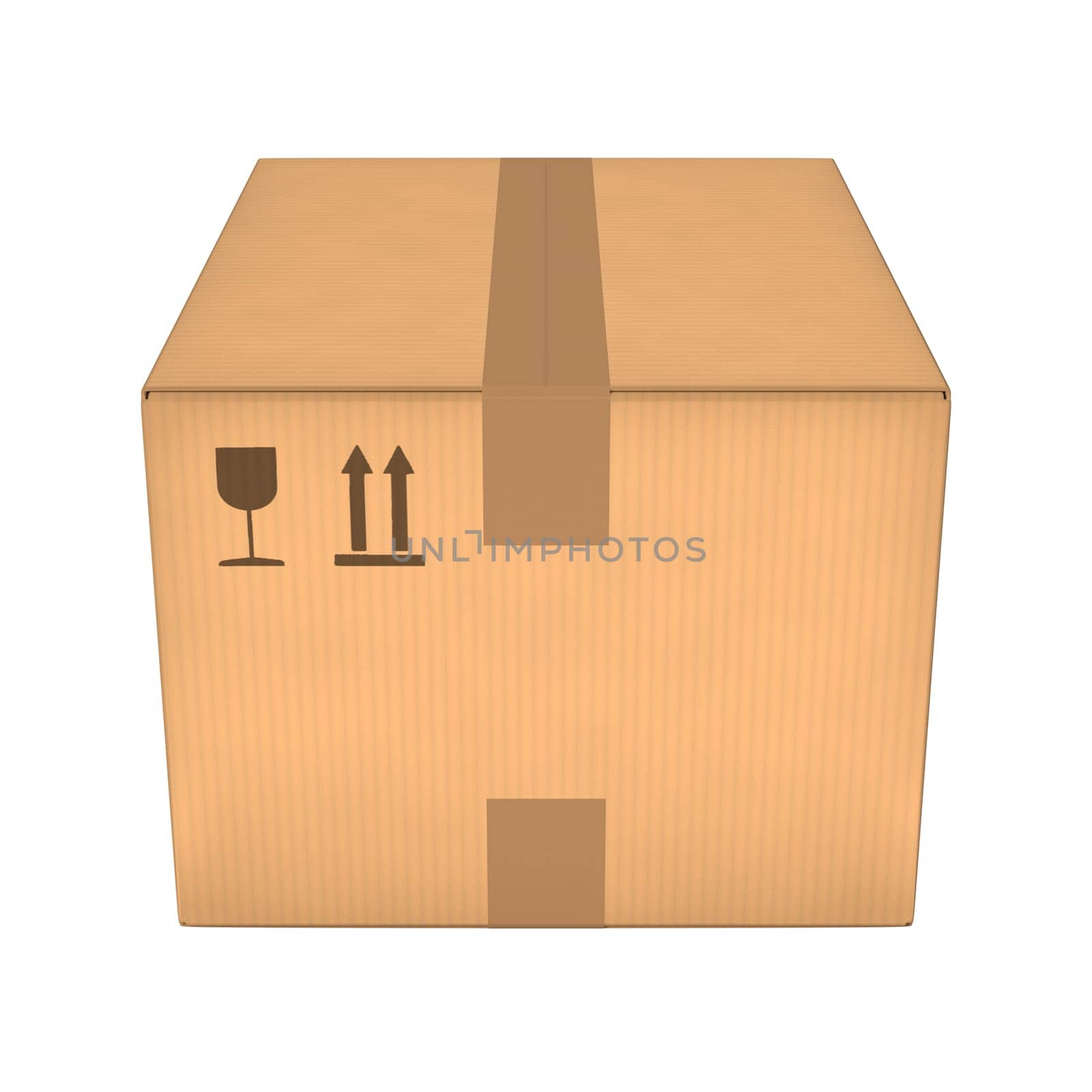 Closed cardboard box on white background. Retail, logistics, delivery and storage concept. 3D illustration