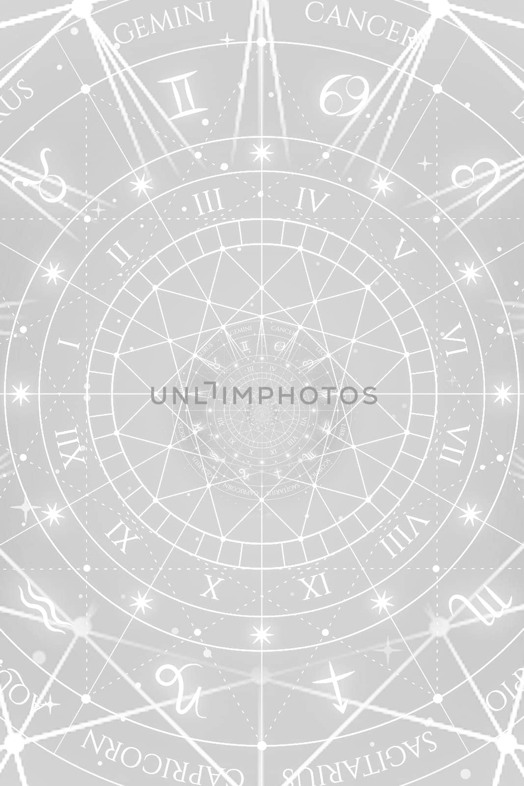 Zodiac Signs Horoscope background. Concept for fantasy and mystery - white