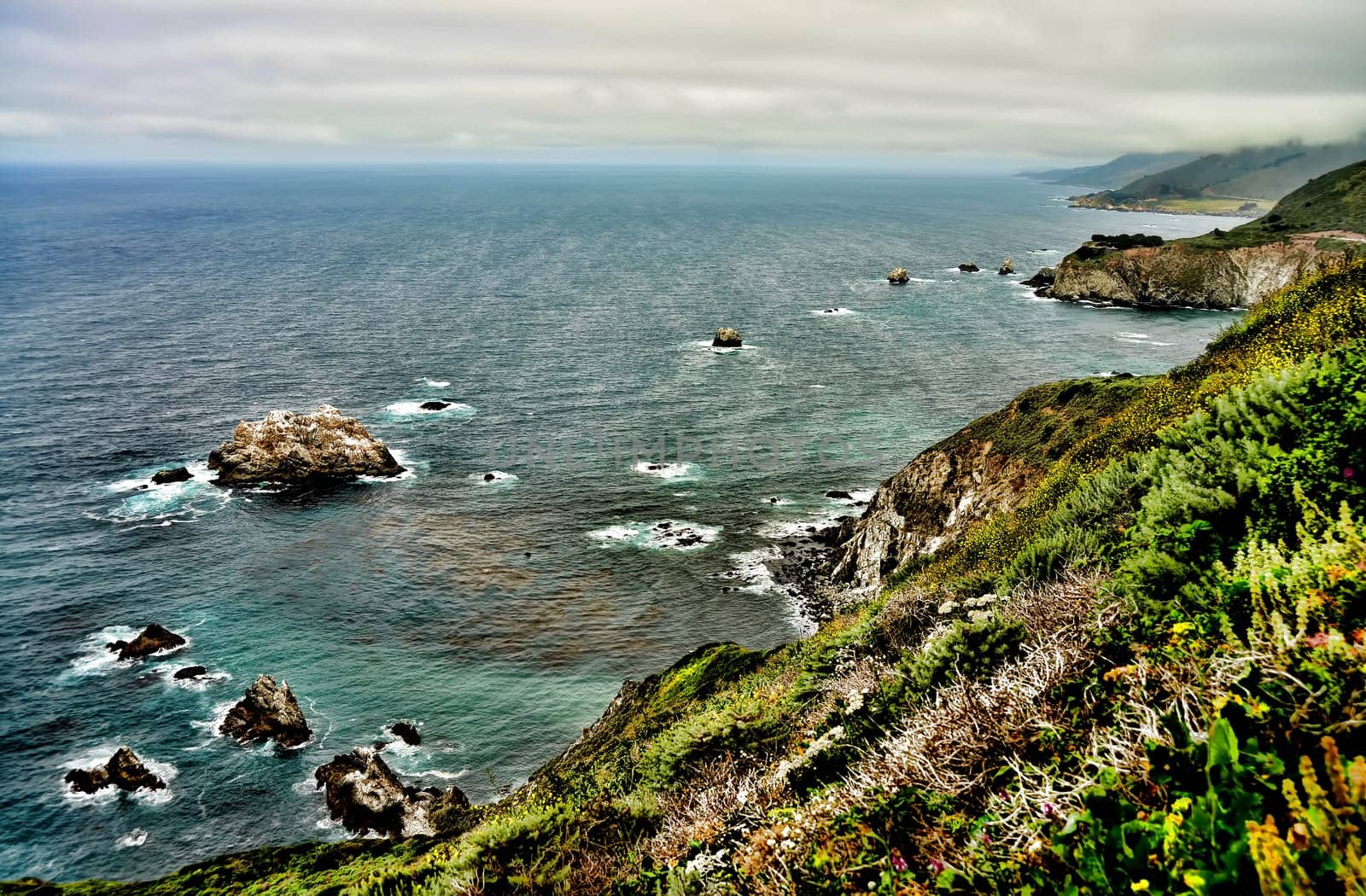 Pacific Ocean Big Sur California cloudy day