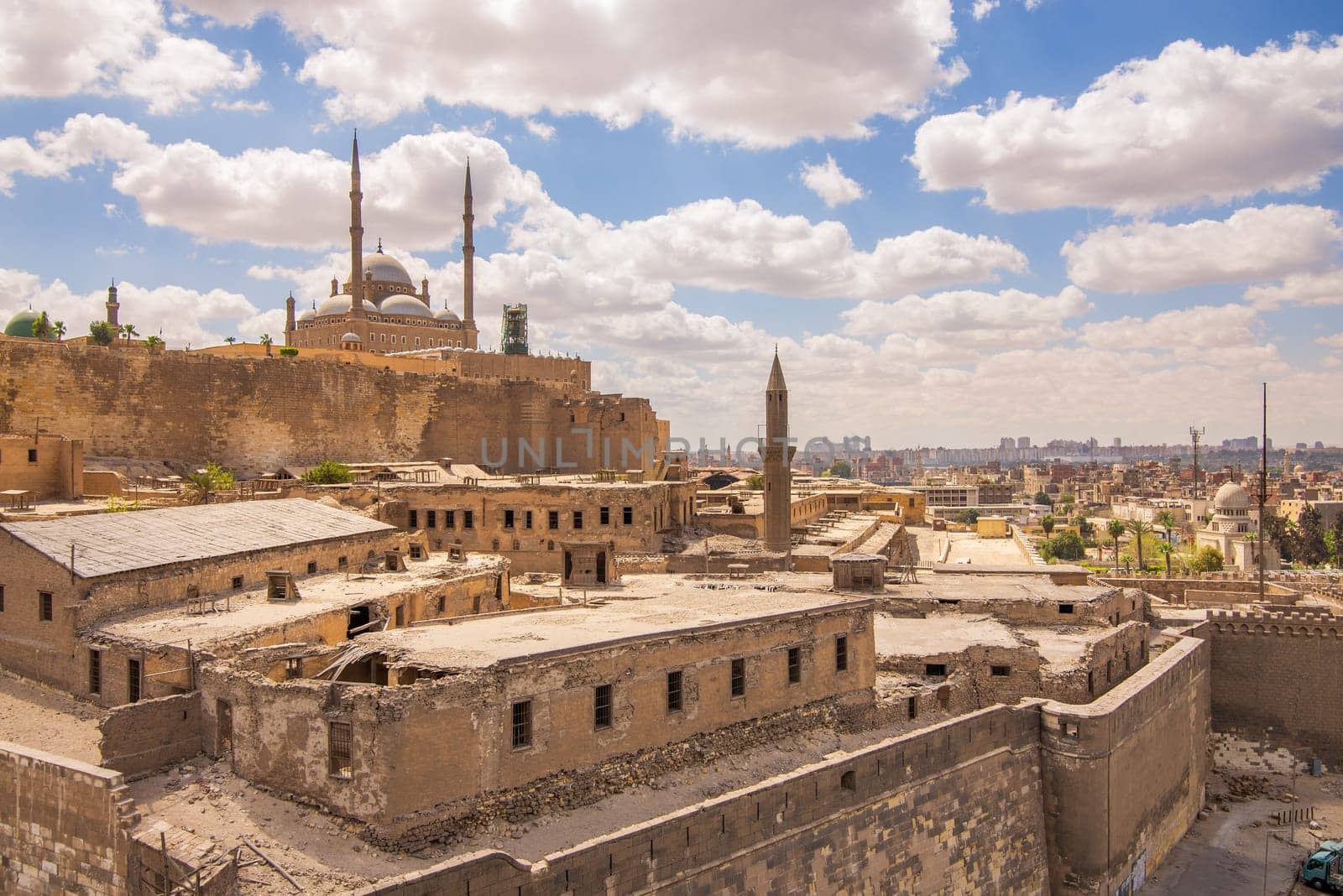 Day shot of Great Mosque of Muhammad Ali Pasha - Alabaster Mosque - located in the Citadel of Cairo in Egypt, commissioned by Muhammad Ali Pasha, one of the landmarks and tourist attractions of Cairo
