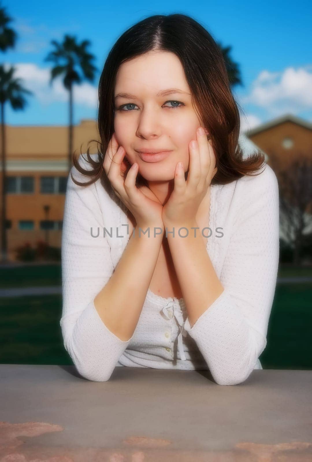 Soft focus of a lovely model female model posing outdoors