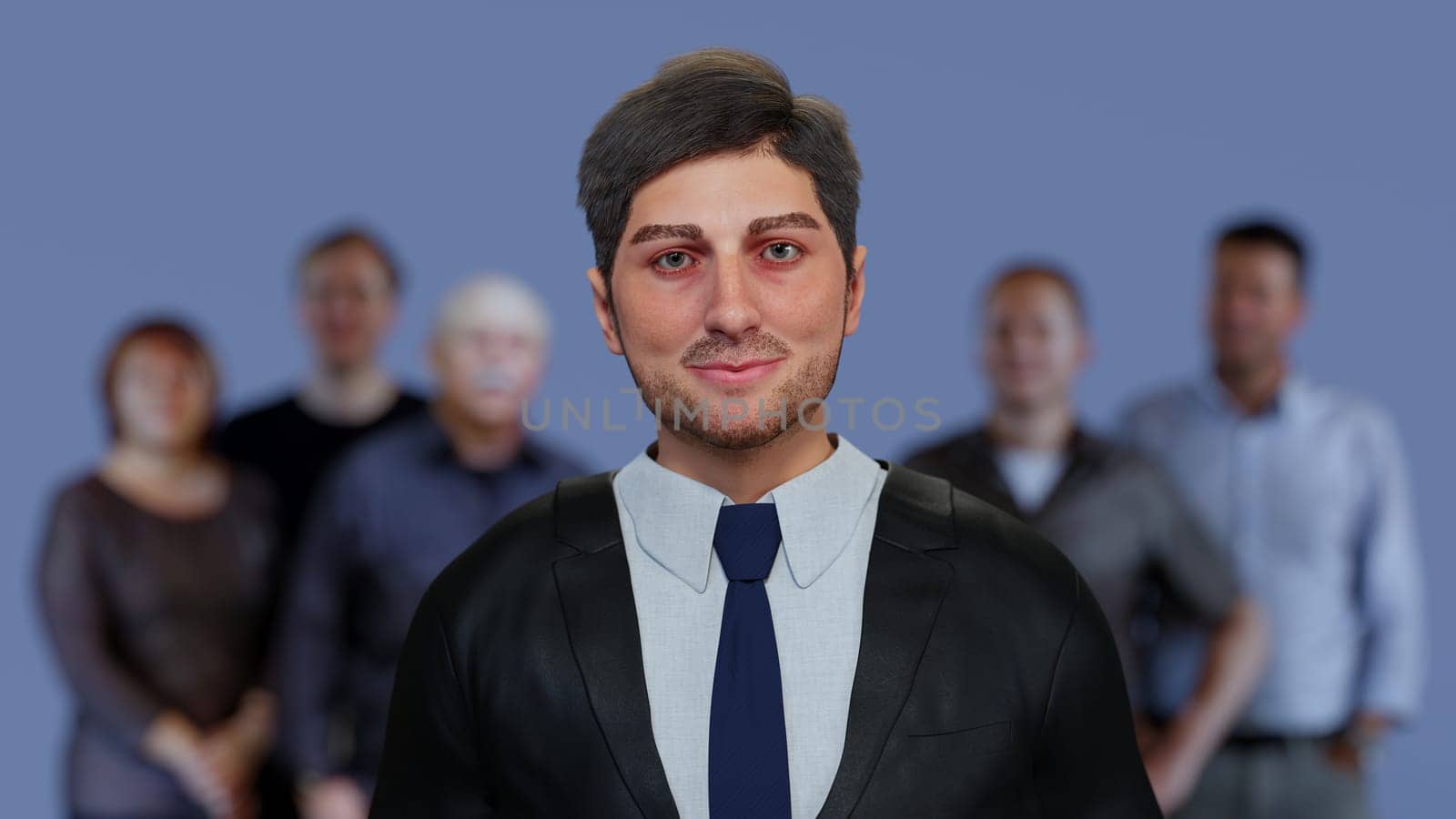 businessman wearing suit and tie office worker teamwork success portrait in front of team 3D illustration