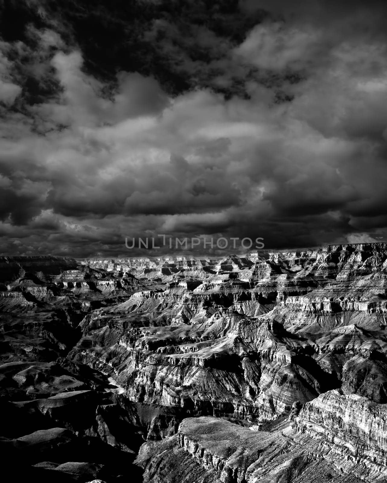 Black and white late afternoon in the Grand Canyon Arizona