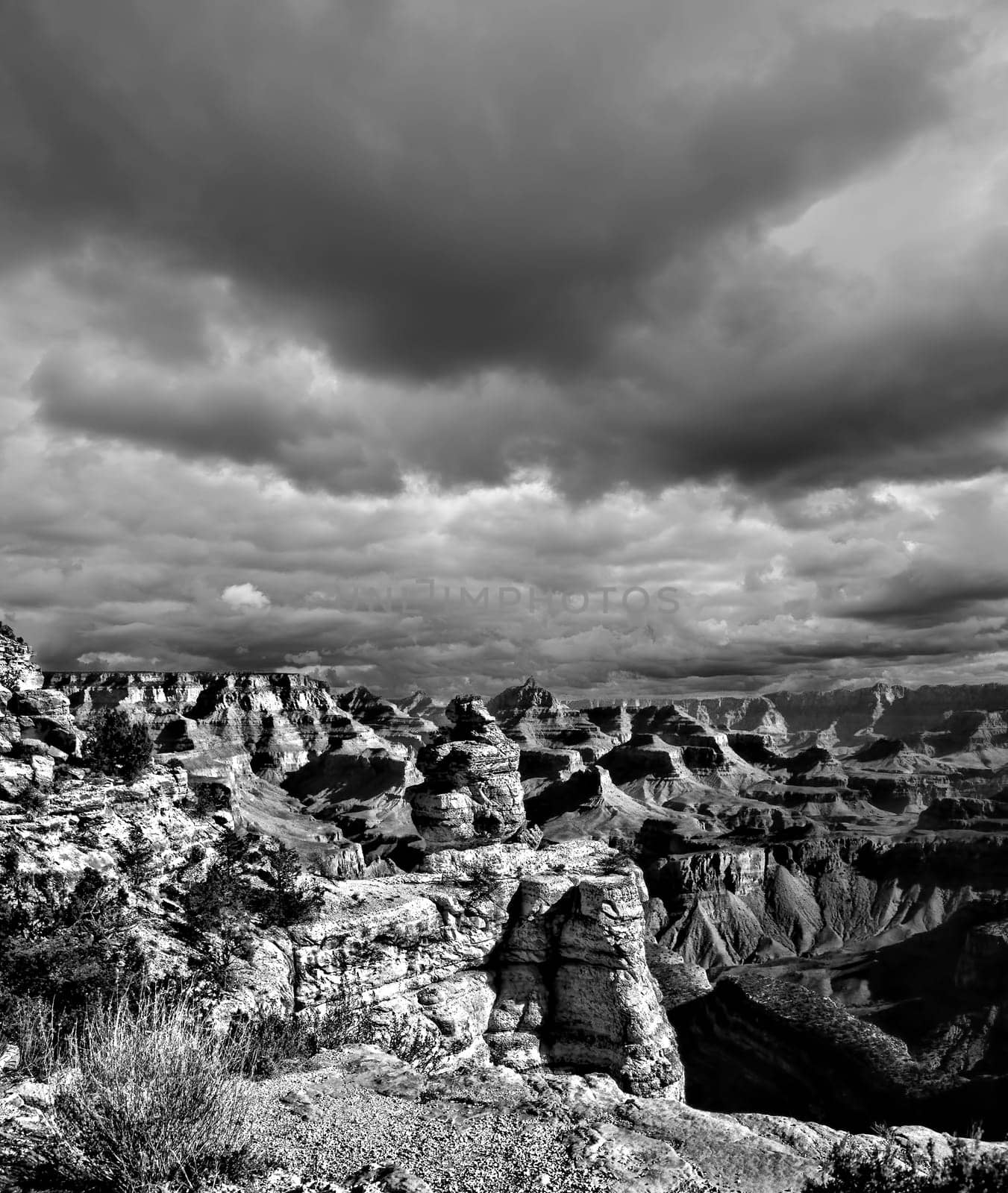 Black and white late afternoon in the Grand Canyon Arizona