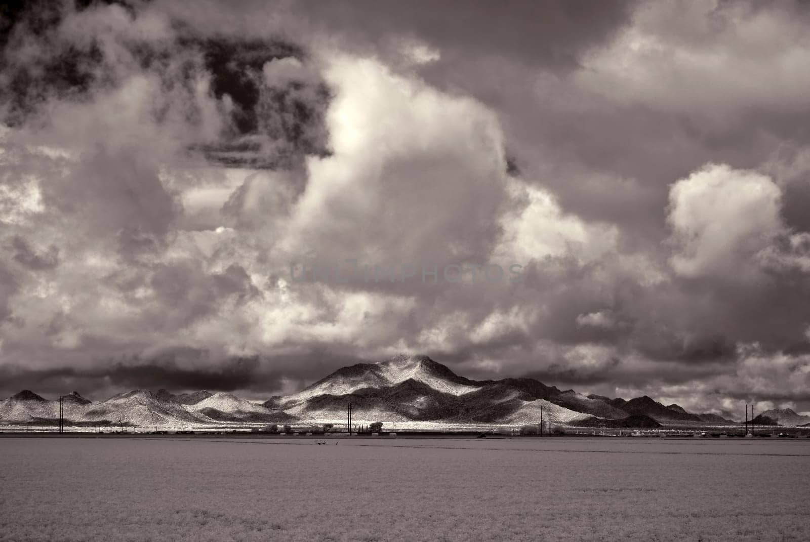 Desert storm over the southwestern desert and mountains .