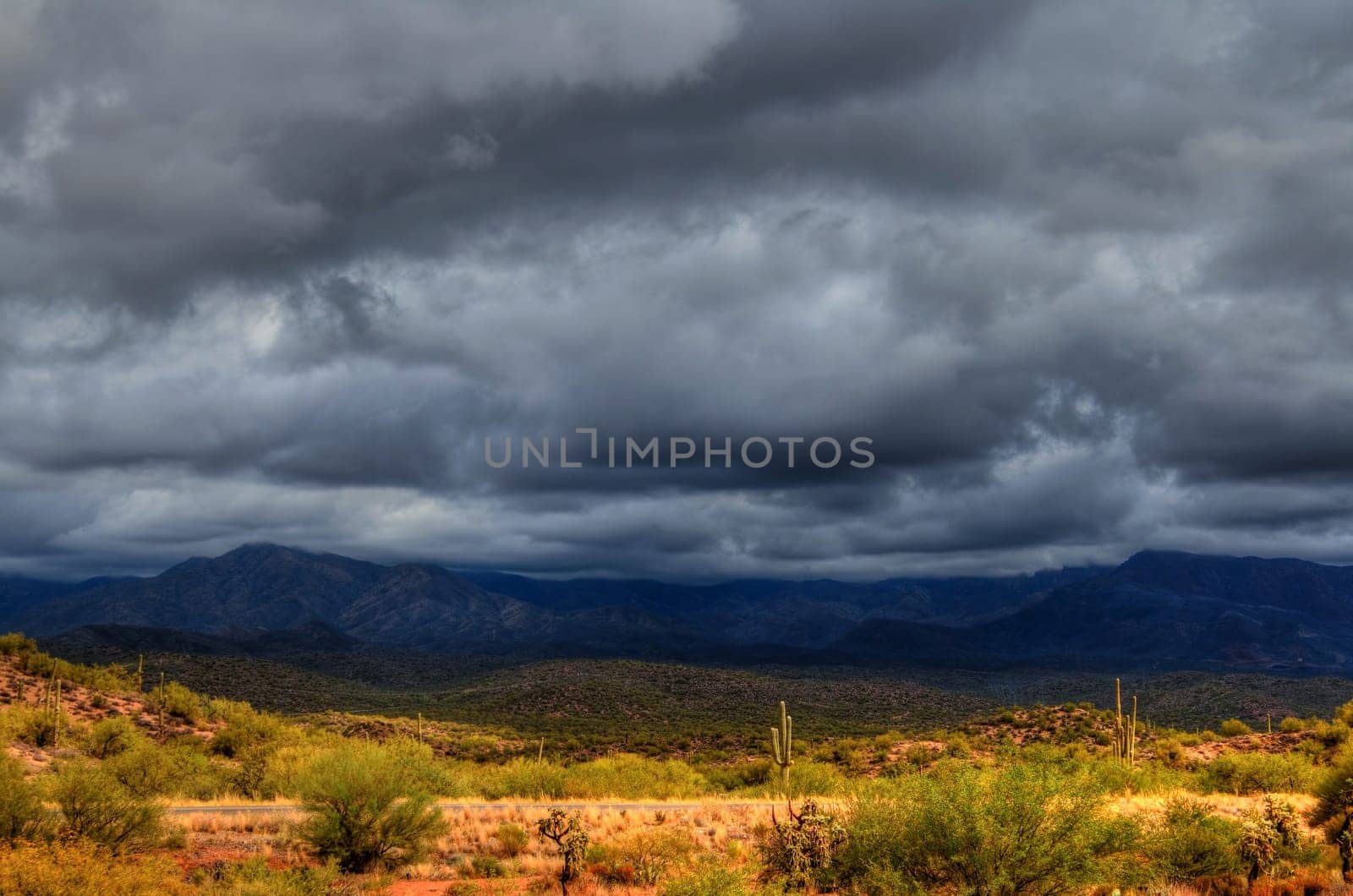 Desert storm over the southwestern desert and mountains