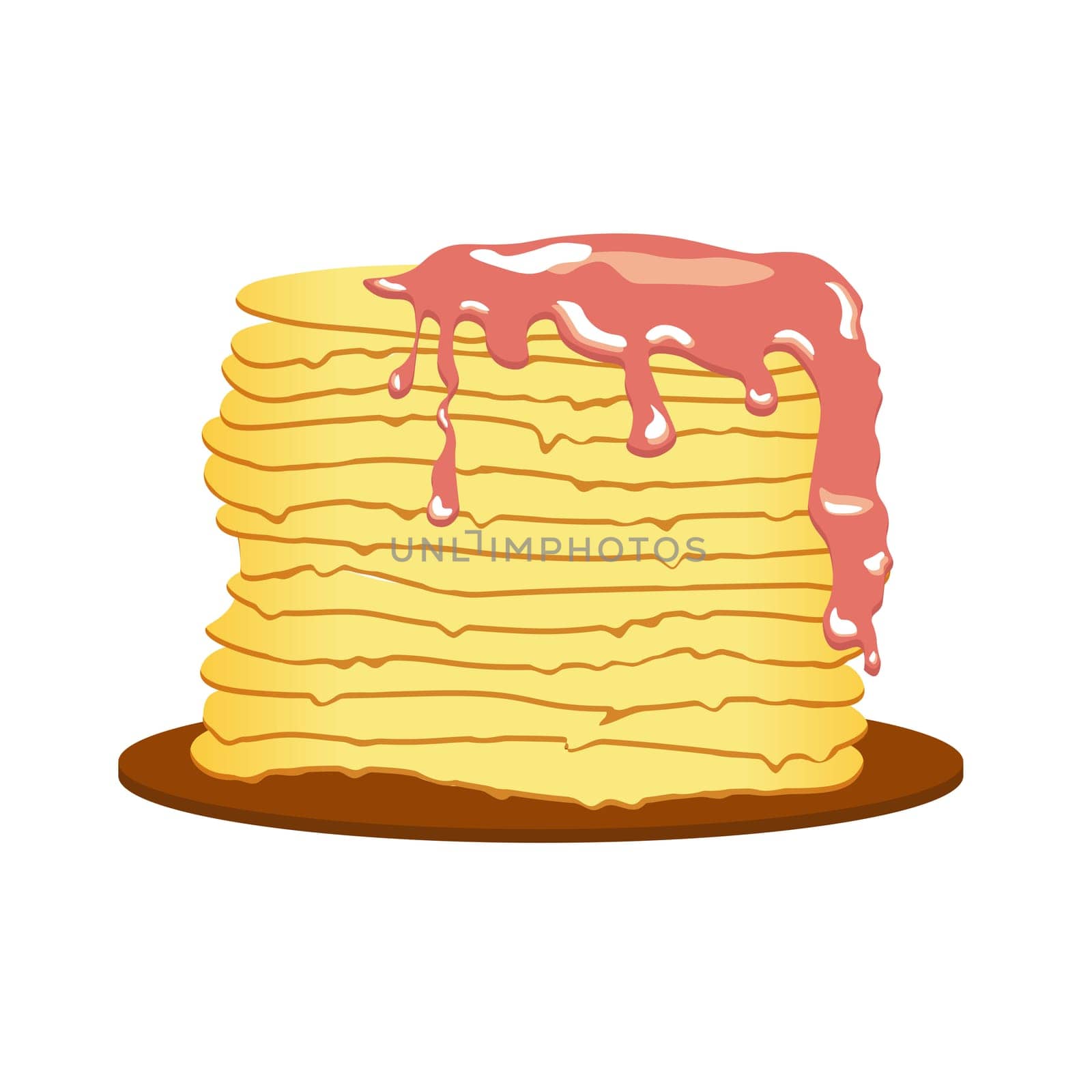 Pancakes. Raspberry jam. Pancake week. Spring festival meeting. isolated on white background. Vector illustration.