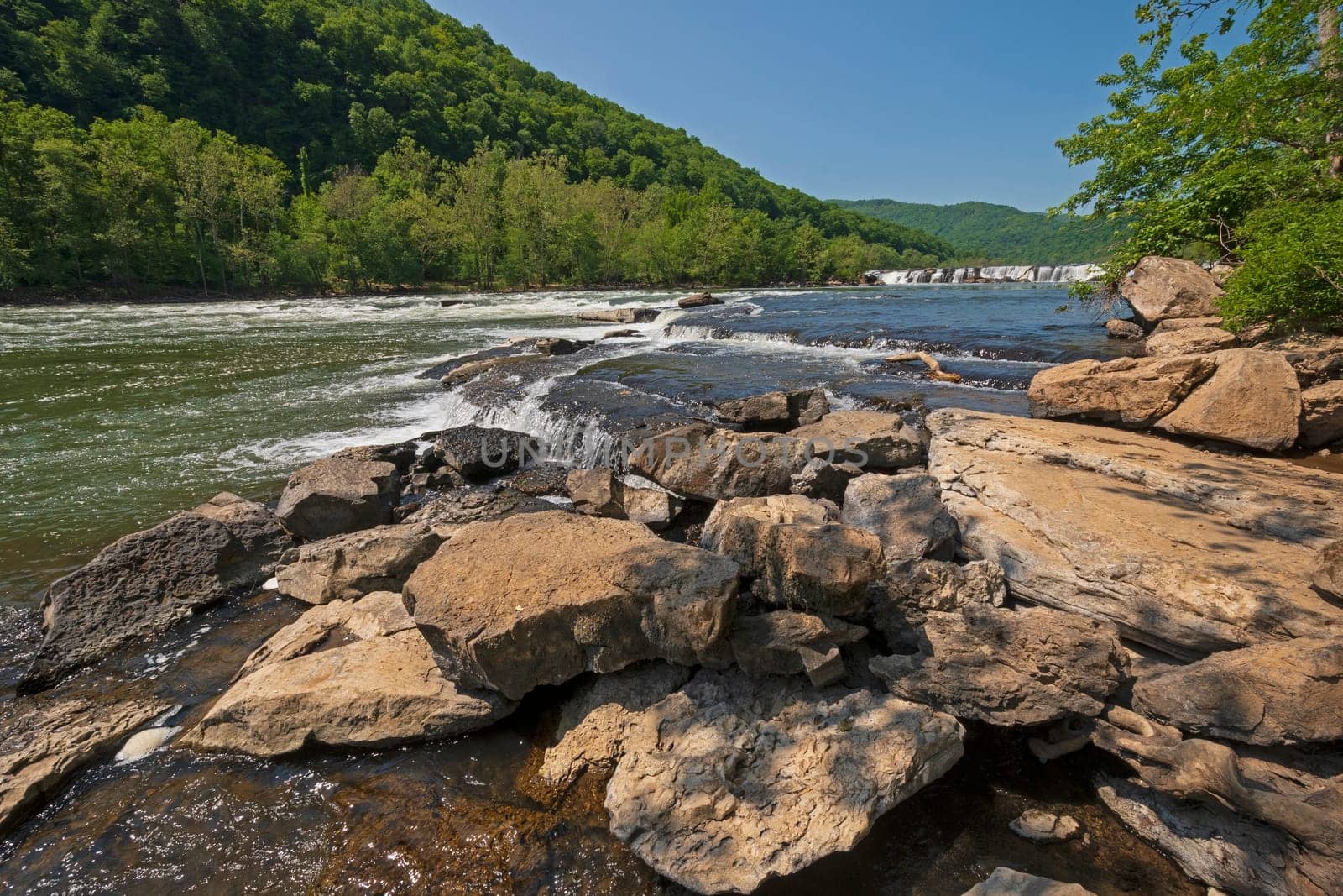 Fast Moving Water on a Mountain River on the New River at Sandstone Falls in West Virginia