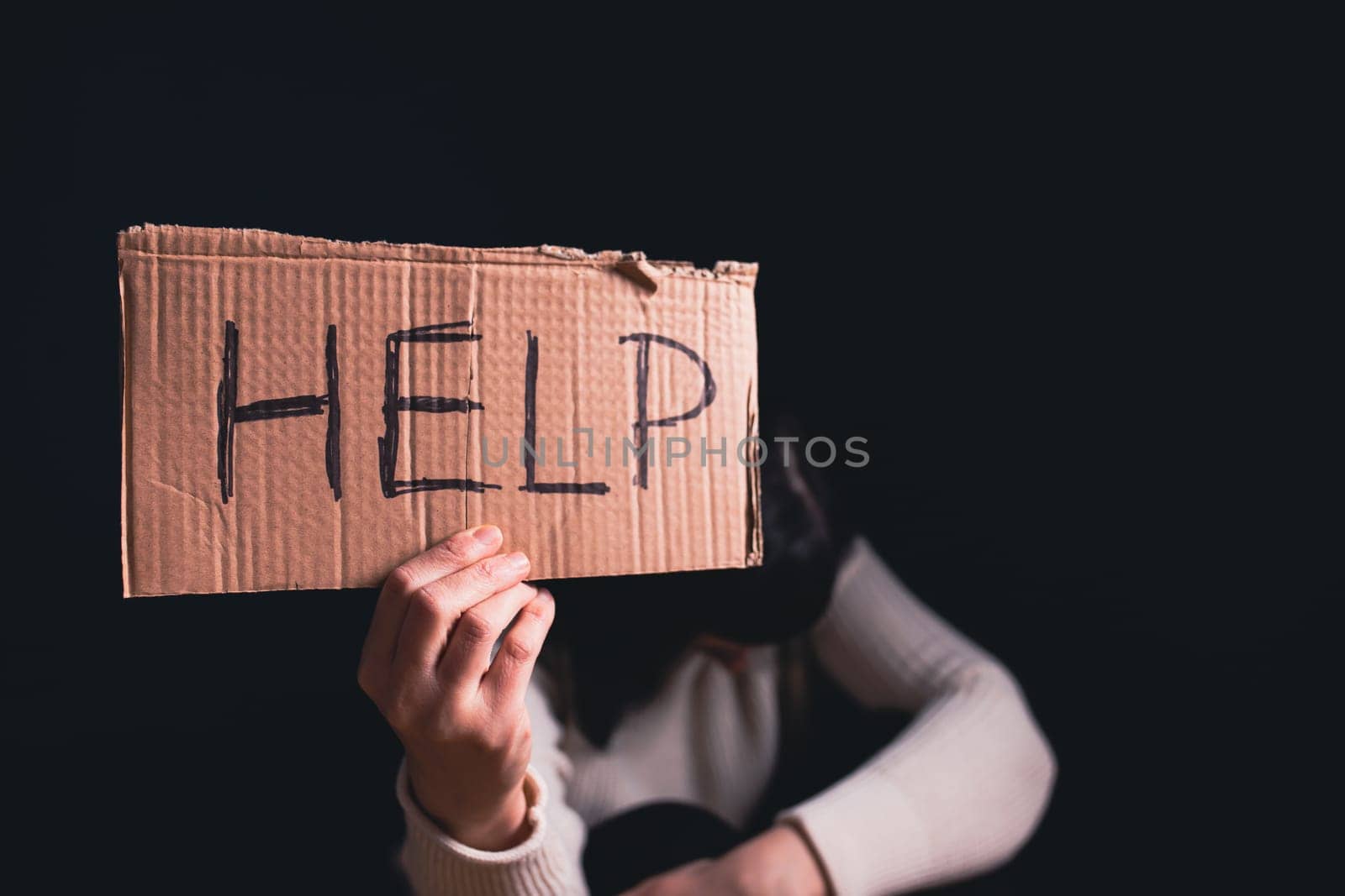 Women violence and abused concept with help text. Stop domestic violence against women and human trafficking.