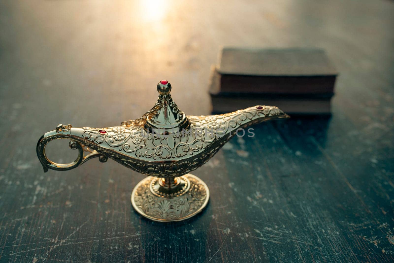 Ramadan Kareem festive greeting card for Muslim holy month with Aladdin lamp of wishes and Quran