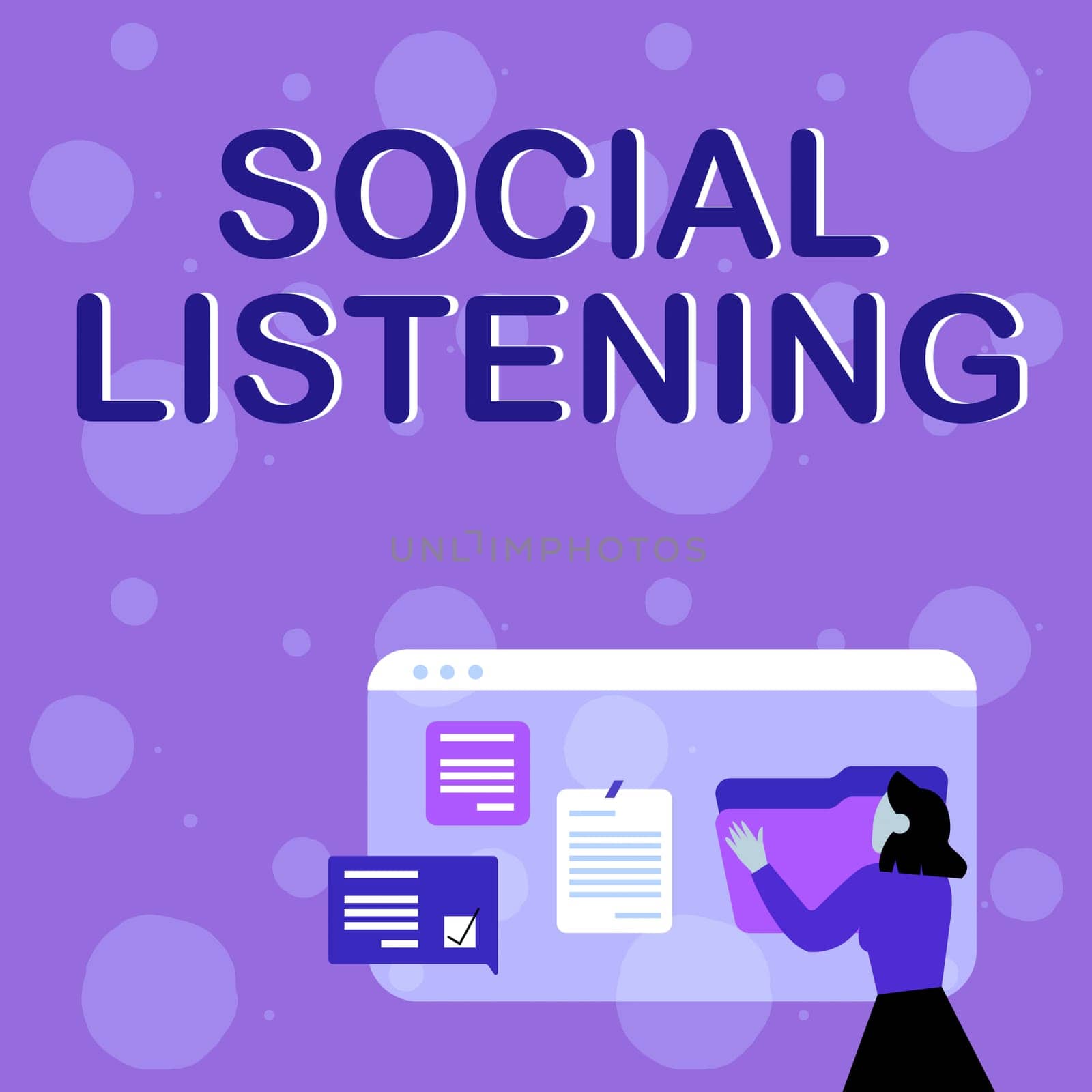 Inspiration showing sign Social Listening. Business concept analyzing the conversations and trends of your product Woman Arranging Browser History, Editing Organizing Online Files