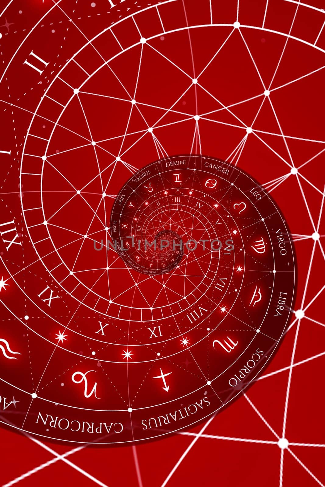 Abstract old conceptual background on mysticism, astrology, fantasy -red