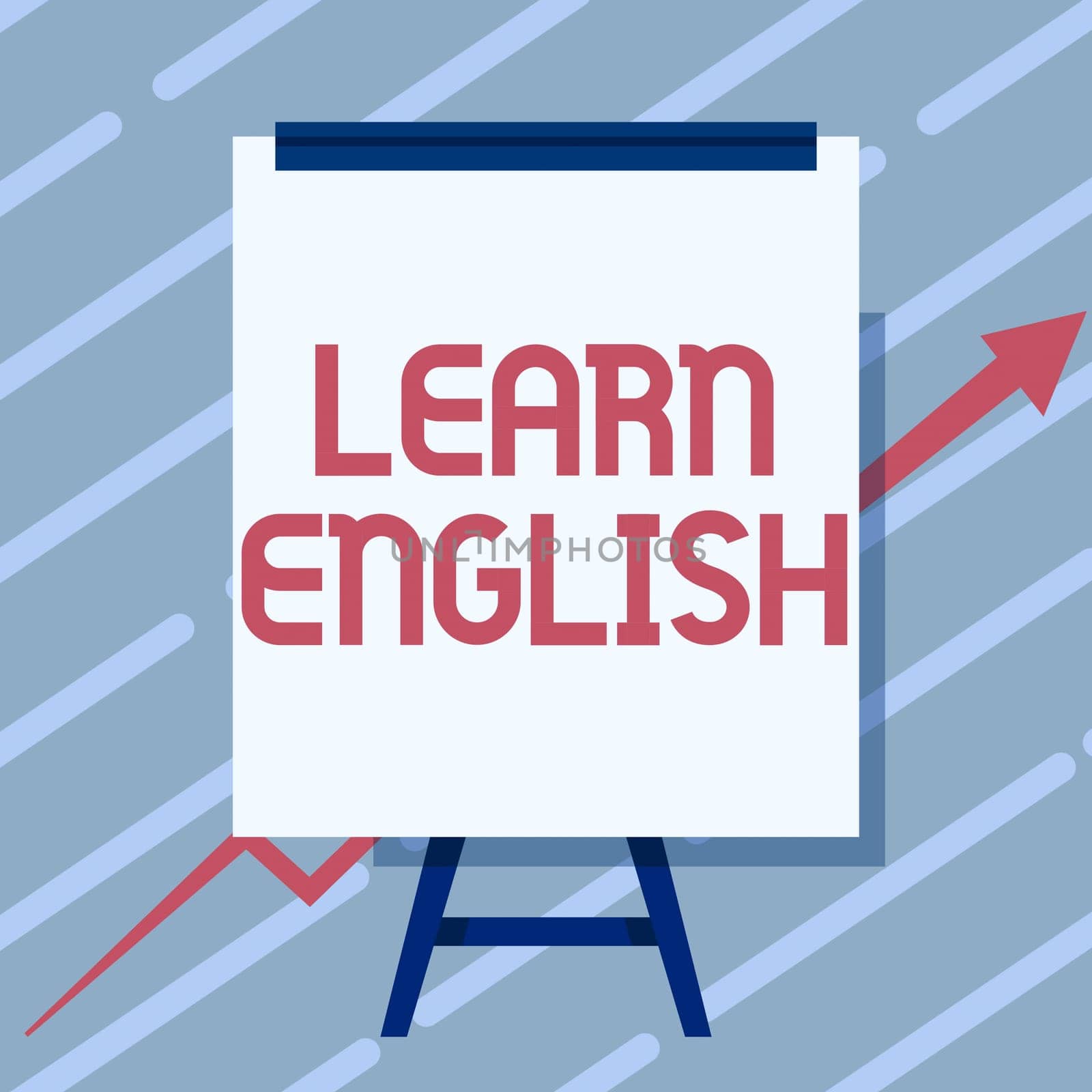 Text sign showing Learn English. Business concept Universal Language Easy Communication and Understand Whiteboard Drawing With Arrow Going Up Presenting Growing Graph.
