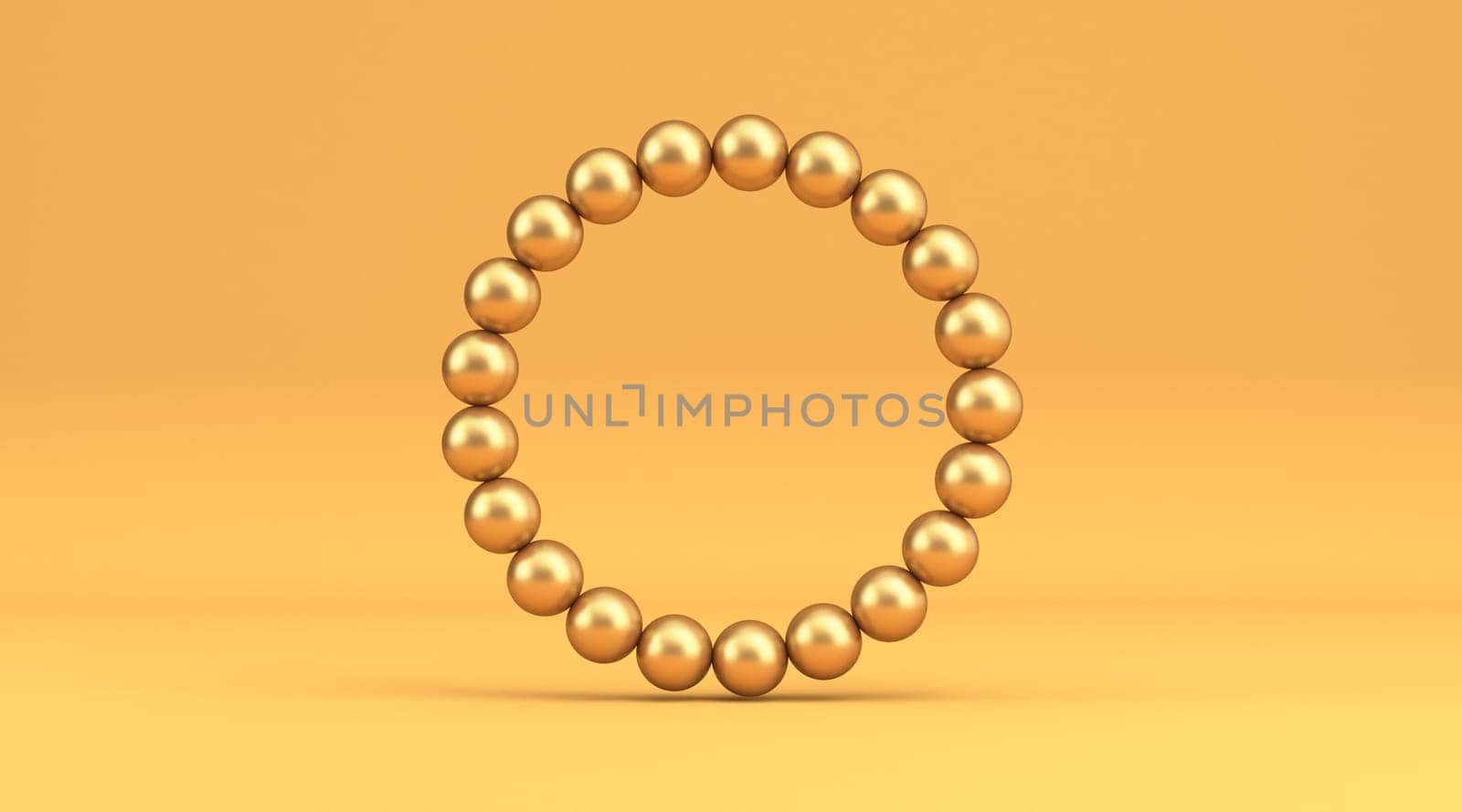 Golden pearl circle 3D rendering illustration isolated on yellow background