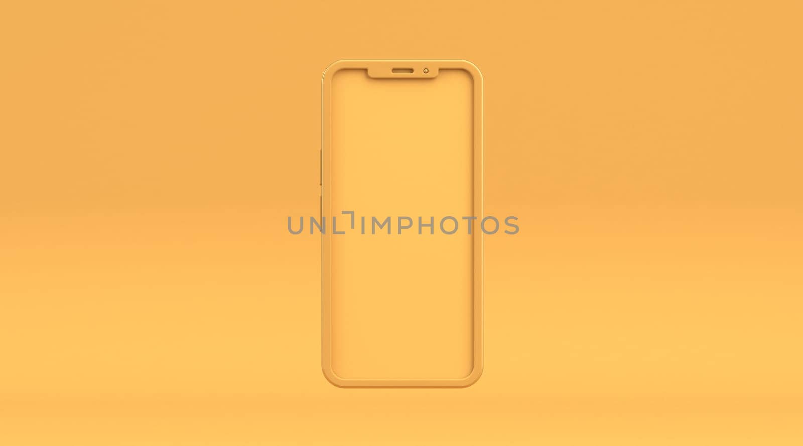 Smartphone blank yellow display 3D rendering illustration isolated on yellow background