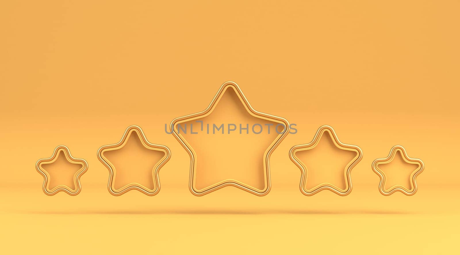 Five star rating sign 3D rendering illustration isolated on yellow background