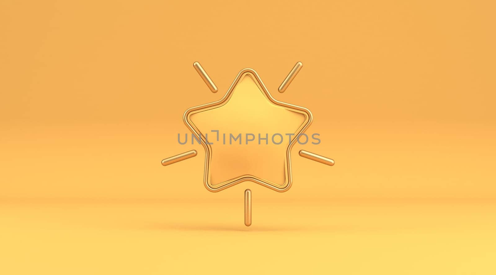 Single glowing star sign 3D rendering illustration isolated on yellow background