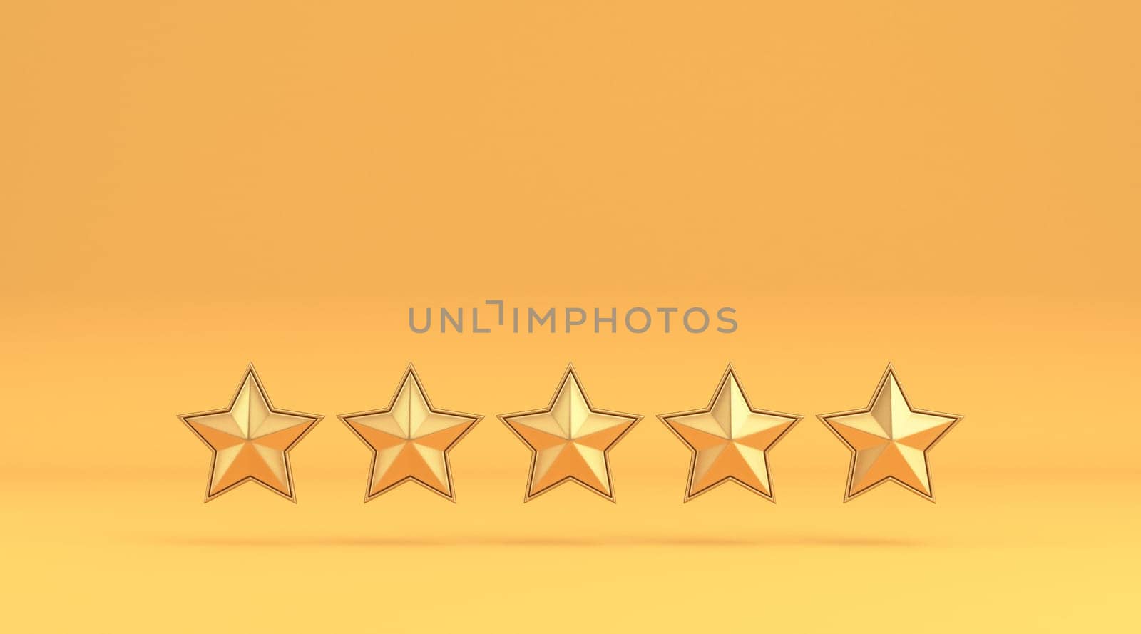 Five star top quality sign 3D rendering illustration isolated on yellow background