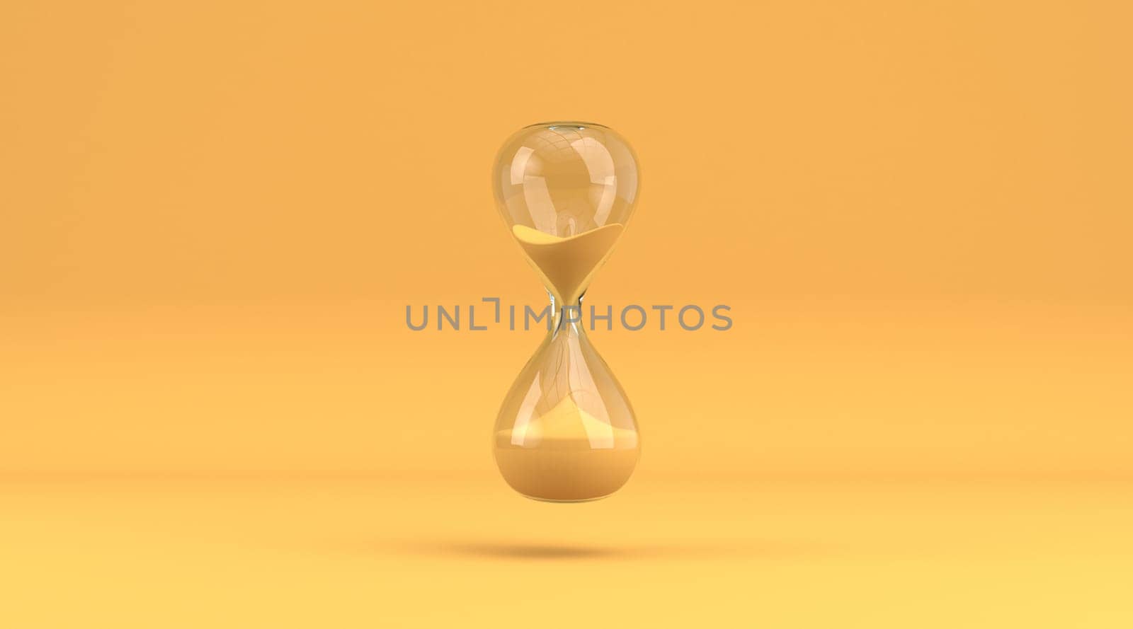 Hourglass 3D rendering illustration isolated on yellow background