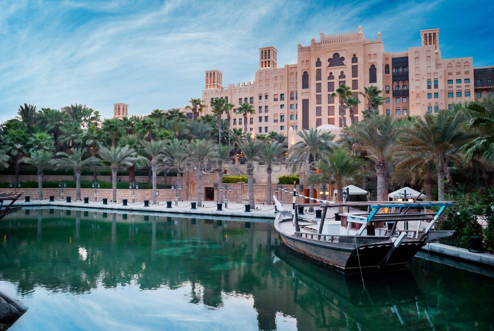 Madinat Jumeirah in Dubai at evening