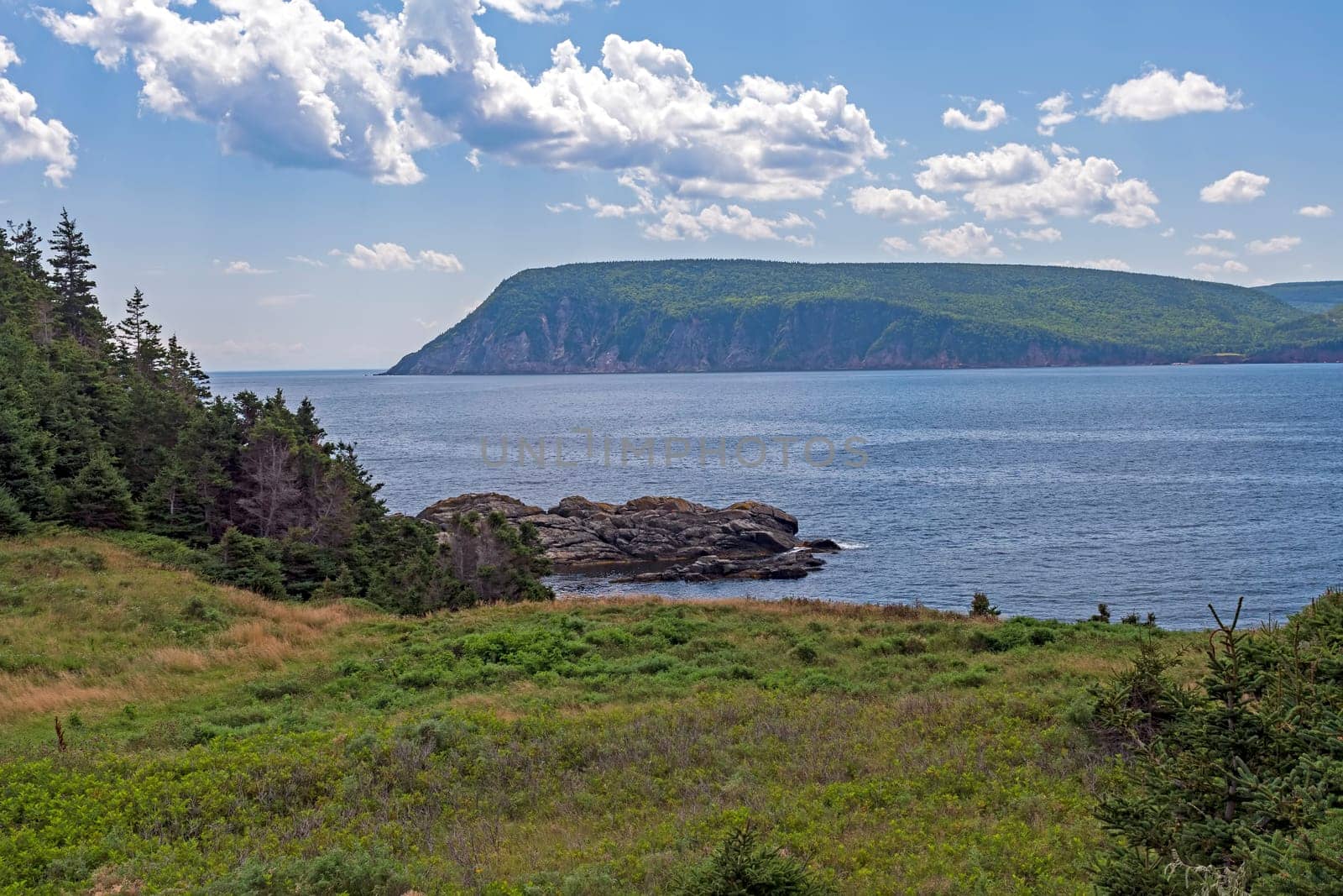 Distant Cliffs Across an Ocean Bay in Cape Breton Highland National Park in Nova Scotia