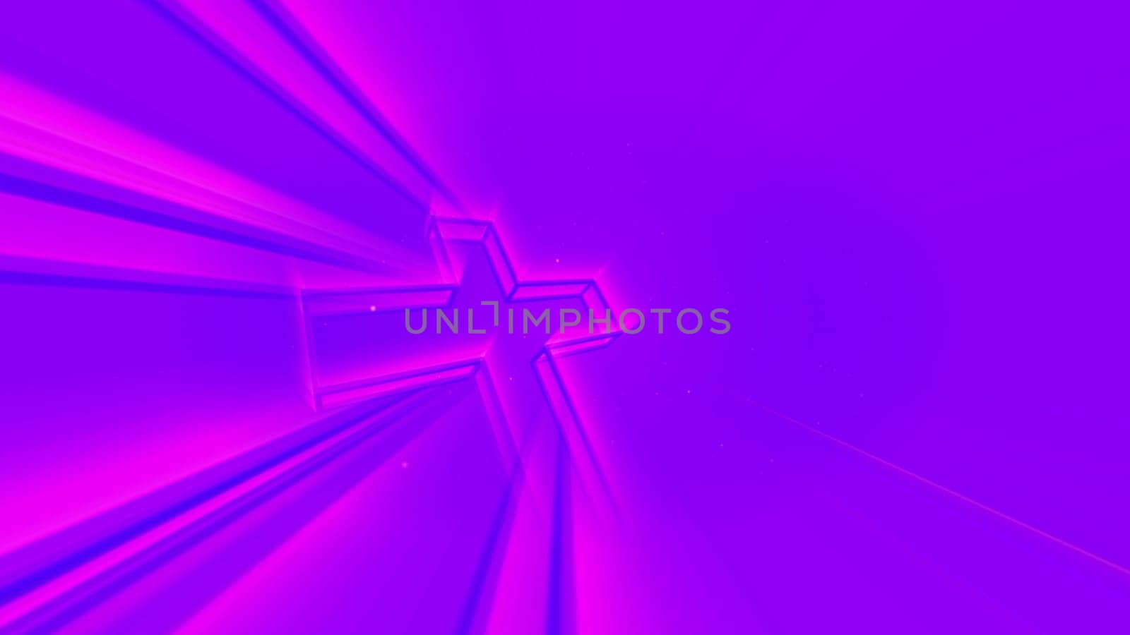 3D illustration of neon glow cross over blue.