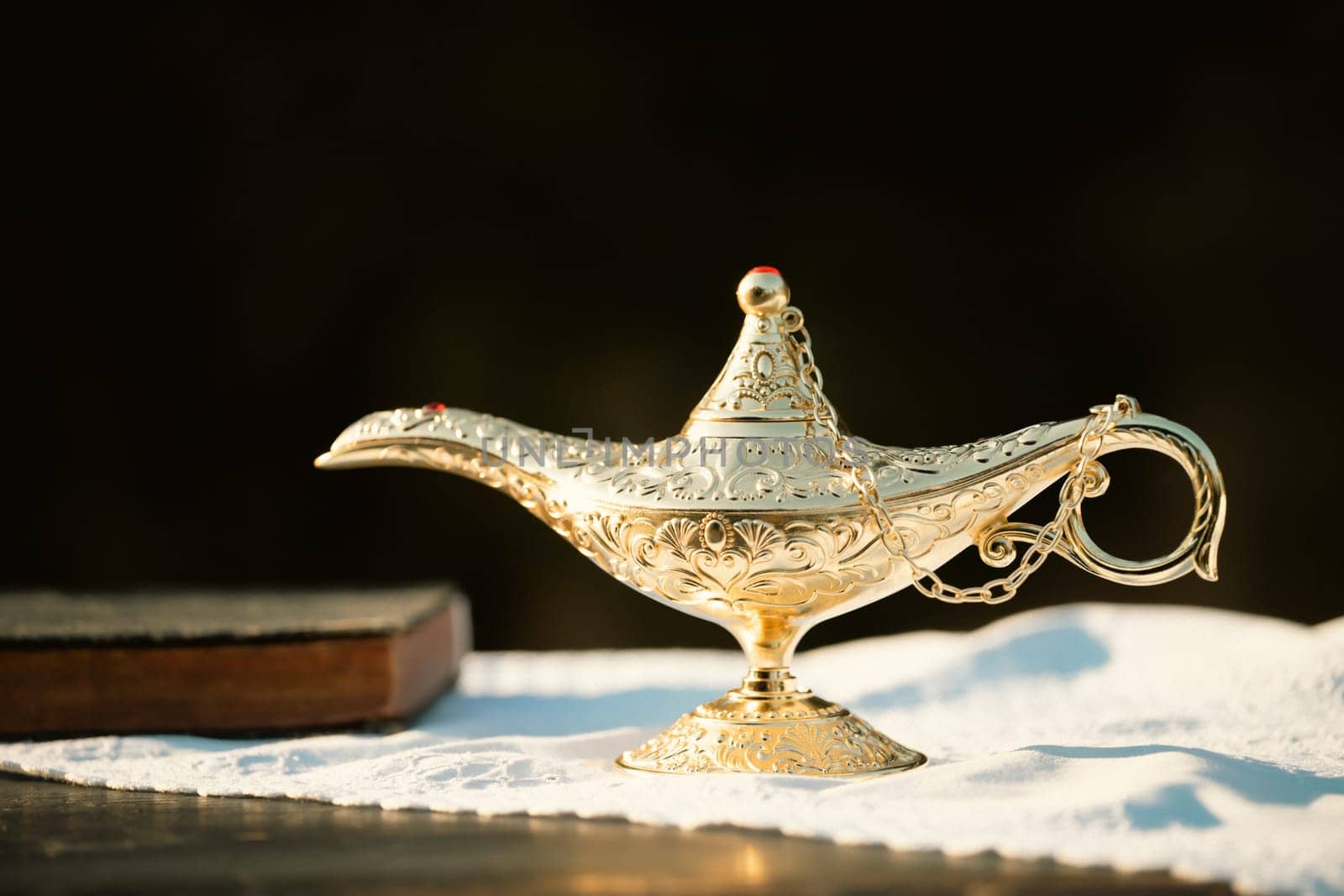 Ramadan Kareem festive greeting card for Muslim holy month with Aladdin lamp of wishes and Quran