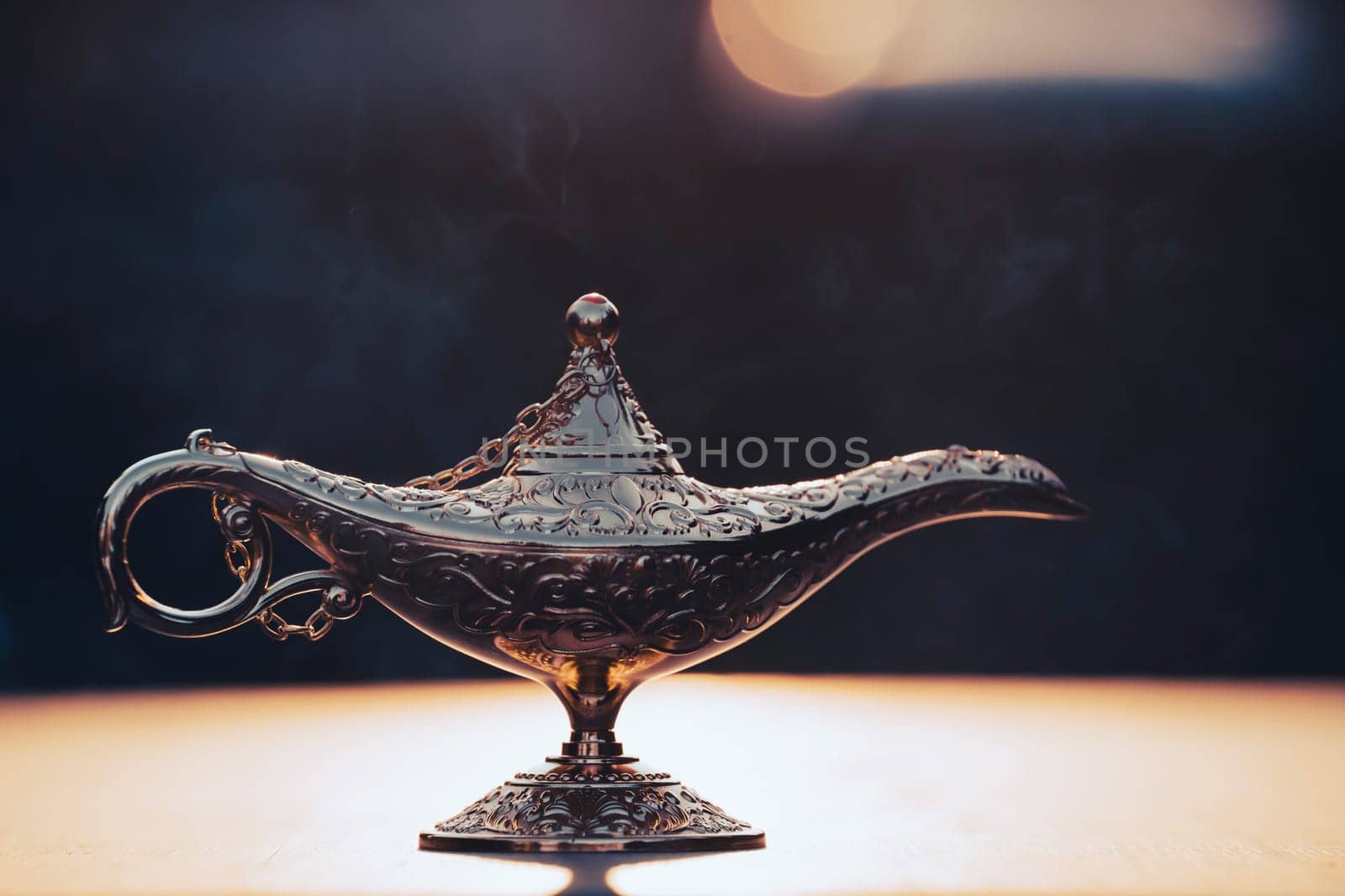 Ramadan Kareem festive greeting card for Muslim holy month with Aladdin lamp of wishes
