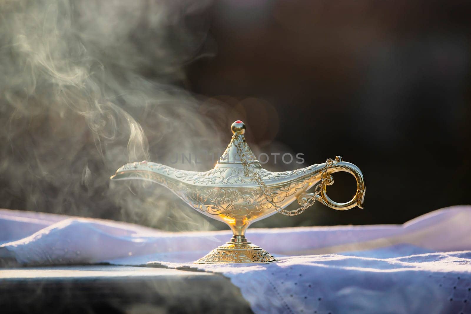 Ramadan Kareem festive greeting card for Muslim holy month with Aladdin lamp of wishes