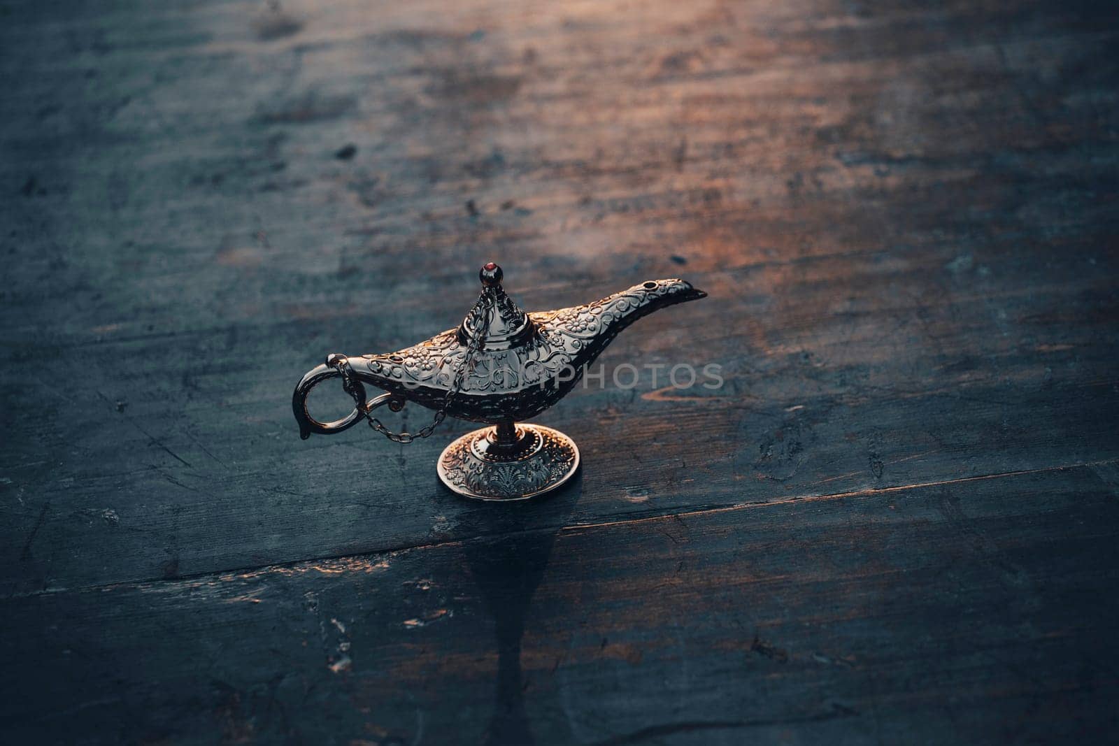 Ramadan Kareem festive greeting card for Muslim holy month with Aladdin lamp of wishes