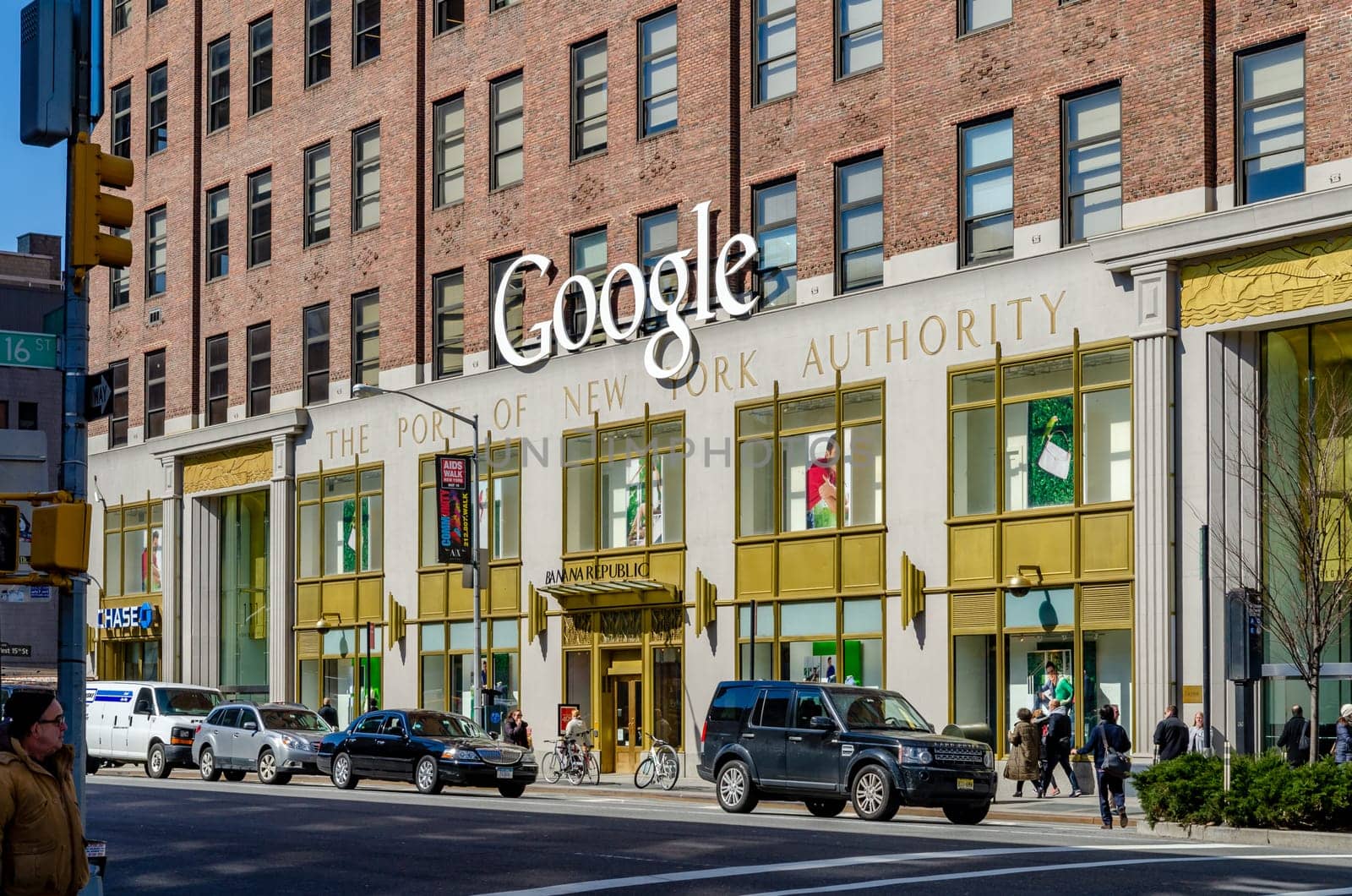 Google The Port of New York Authority Building side view, Chelsea, New York City during sunny winter day, horizontal