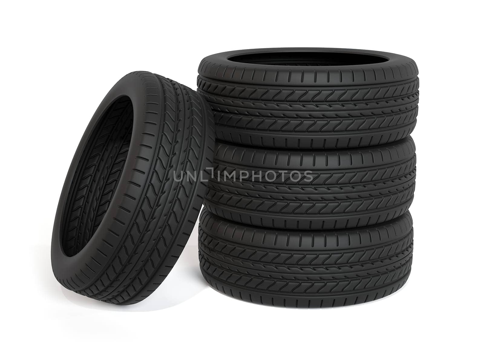 new tires stack car wheel heap automobile garage service 3D illustration