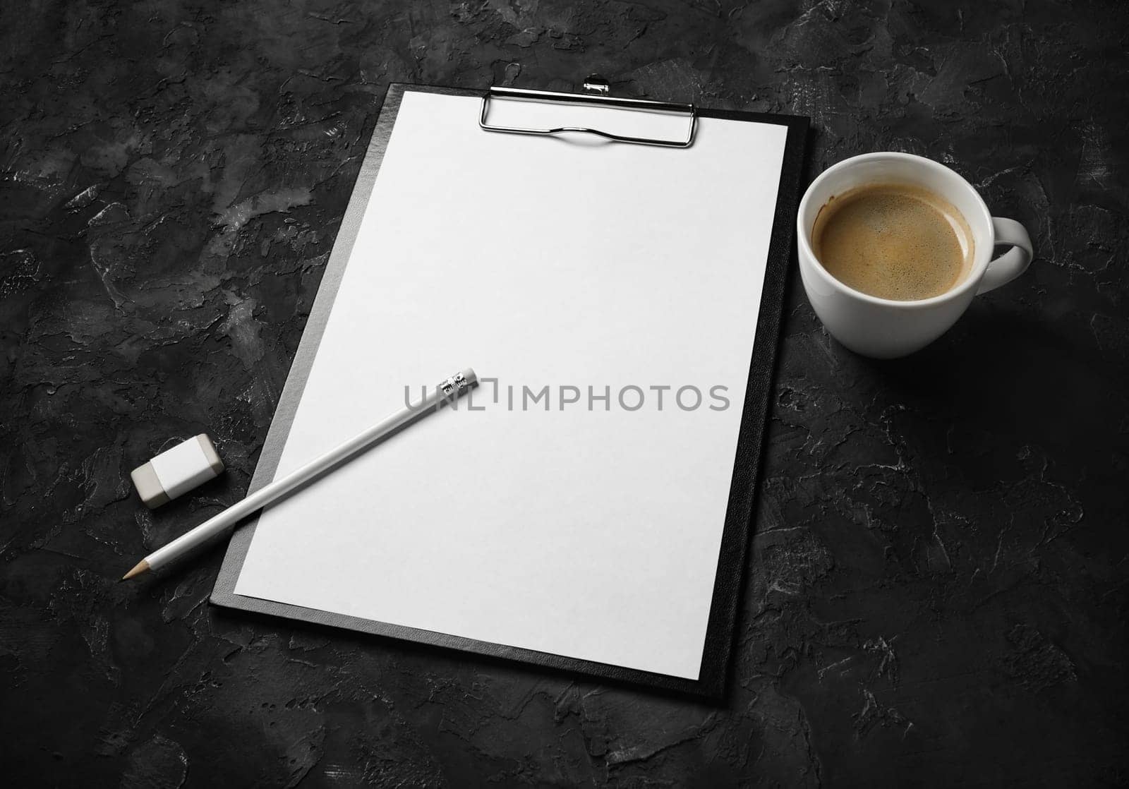 Blank stationery template on black plaster background. Mock-up for branding ID for designers.