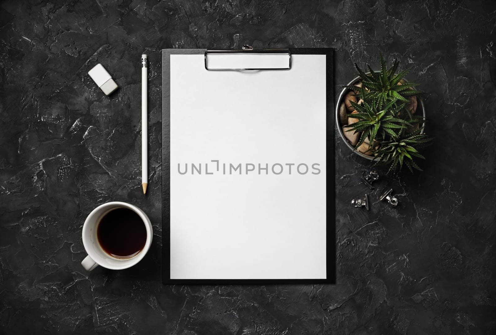 Corporate identity mockup. Blank stationery set on black plaster background. Responsive design template. Flat lay.
