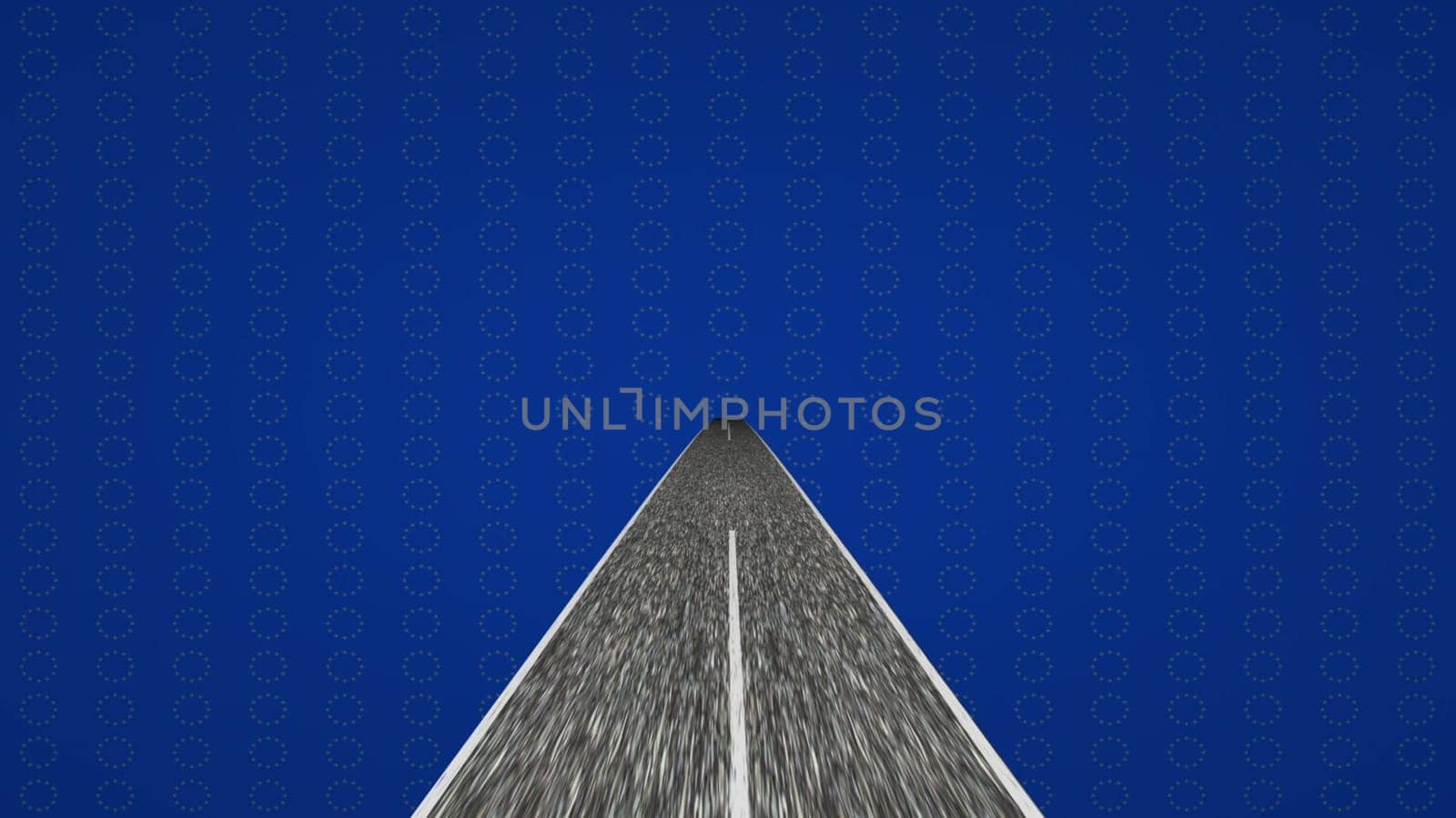 Fast ride on highway into EU flag 3d illustration